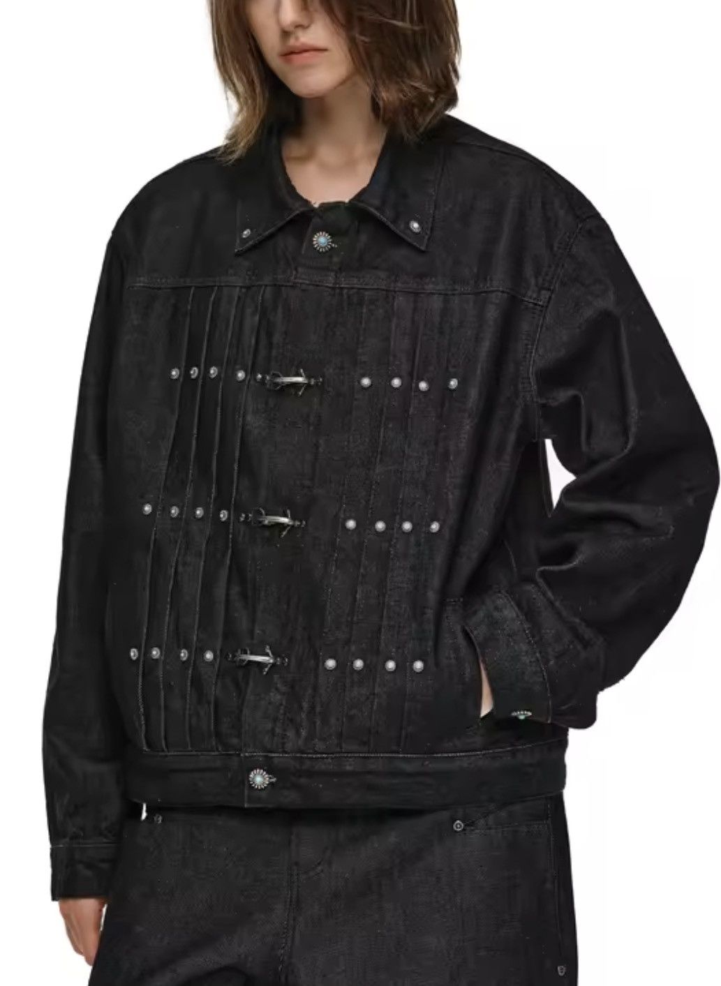 Japanese Brand Toggle Pleated Denim Jacket Size US M / EU 48-50 / 2 - 3 Thumbnail