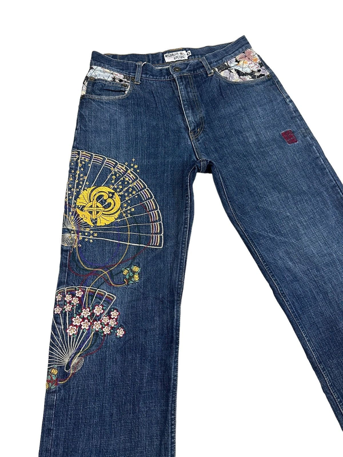 Japanese Brand KARAKURI EMBROIDERY DENIM JEANS Size US 30 / EU 46 - 6 Thumbnail