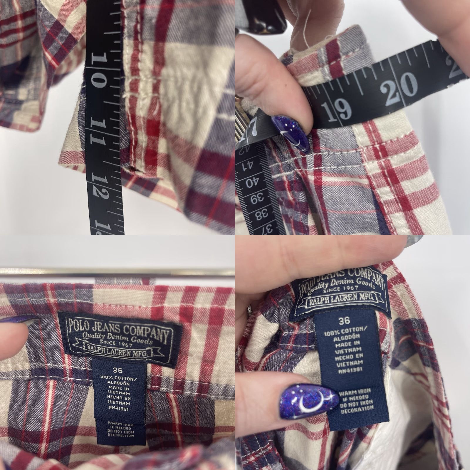 Polo Ralph Lauren VINTAGE Polo Ralph Lauren Jeans Co Plaid Cargo Shorts Mens 36 Twill Blue 90s Preppy Cargo Pocket Pockets Logo Pony Size US M / EU 48-50 / 2 - 10 Thumbnail