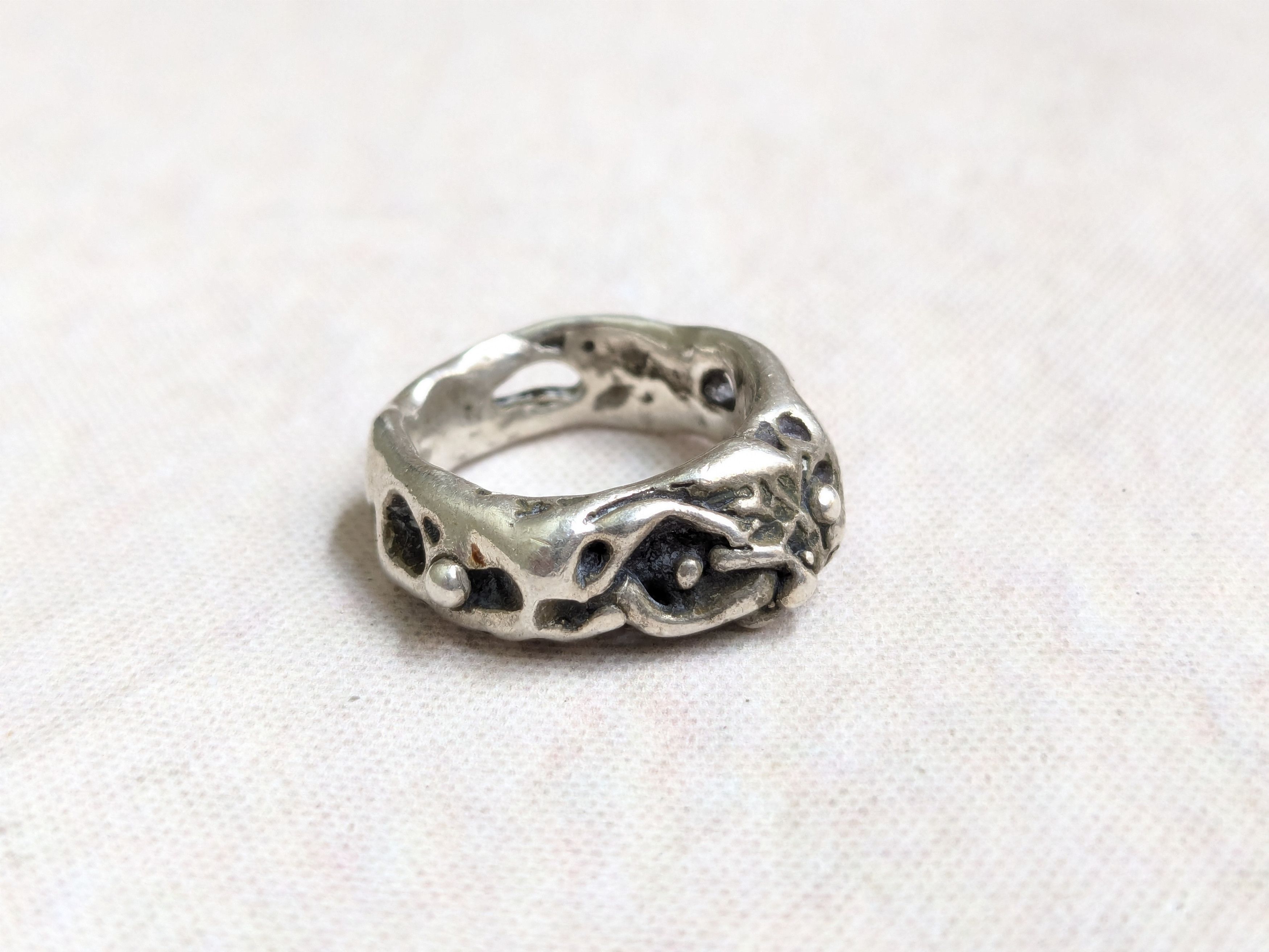 Avant Garde x Jewelry Vintage Sterling Silver Ring Brutalist Band 4 Nugget, Men's