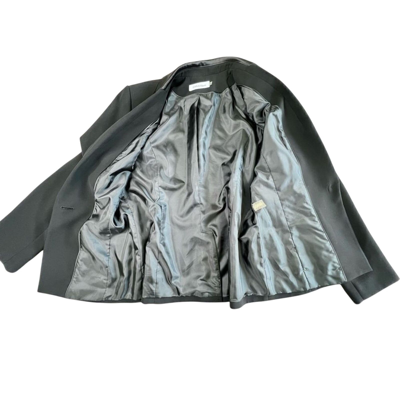 Calvin Klein Calvin Klein Tailored Satin Lapel Crepe Black Blazer 14 Size XL / US 12-14 / IT 48-50 - 13 Thumbnail