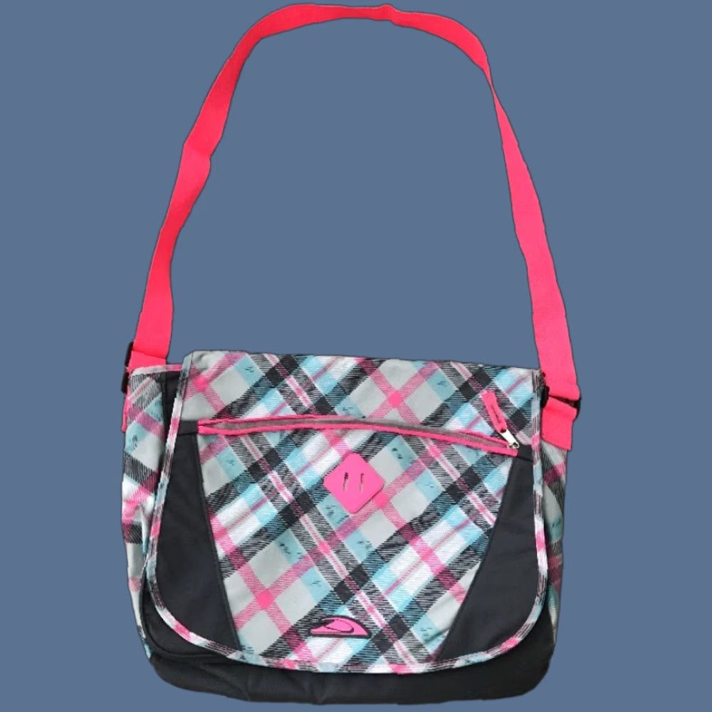 Pinko Crossbody Messenger School Bag Pink Gray Plaid Adjustable Strap Compartments Size ONE SIZE - 1 Thumbnail