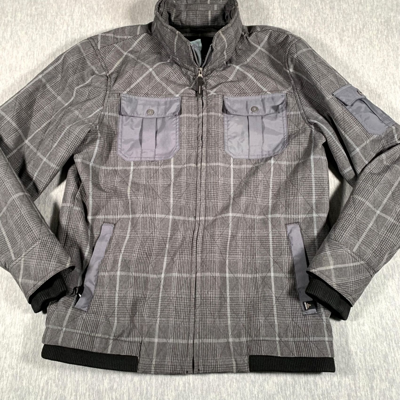 Prana prAna Jacket Mens L Gray Plaid Full Zip Stand Collar Pockets Lined Insulated Casual Fall Winter Size US L / EU 52-54 / 3 - 3 Thumbnail