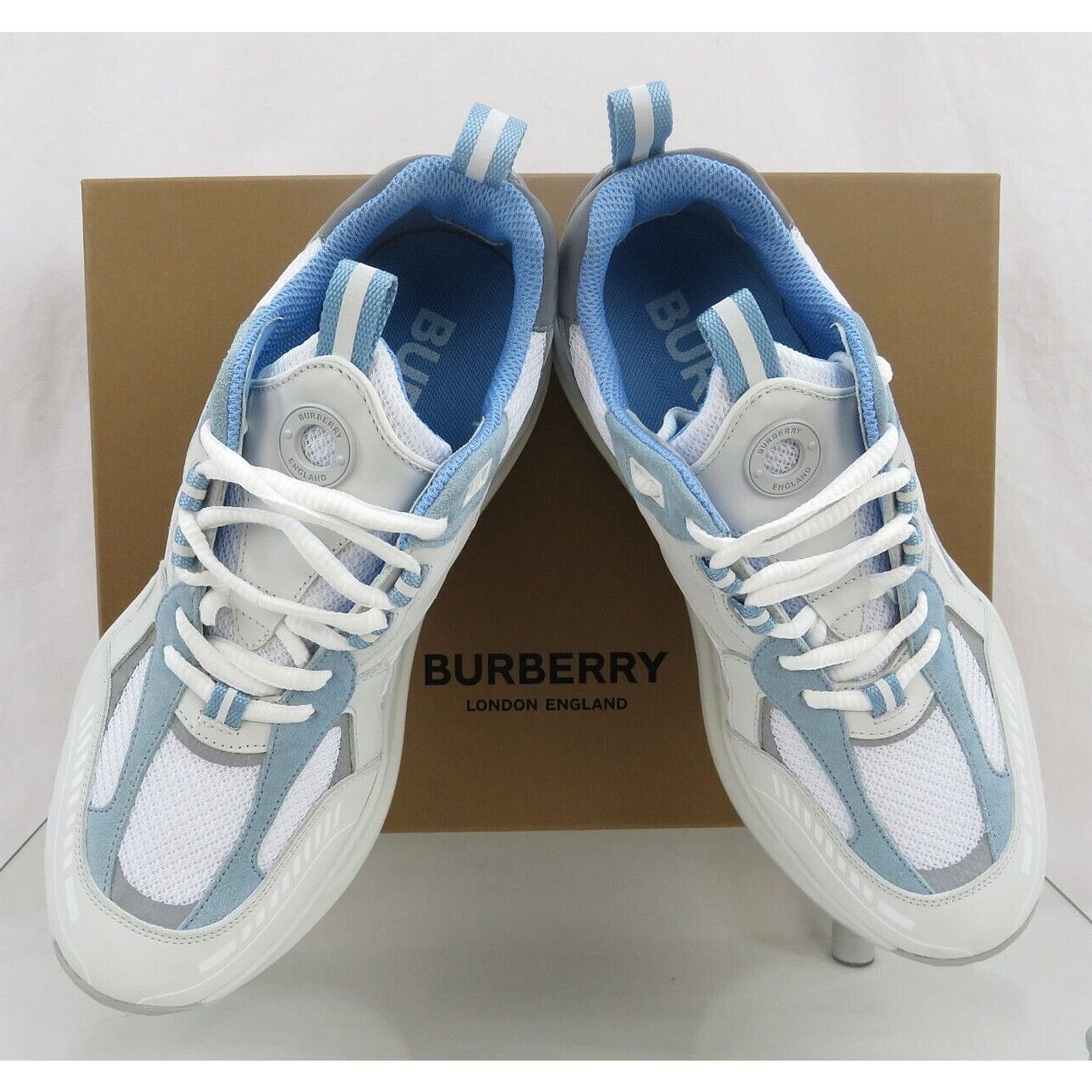 Burberry SEAN WHITE SUEDE MESH PALE BLUE LOGO LOW SNEAKERS 41 US 8 Size US 8 / EU 41 - 10 Thumbnail