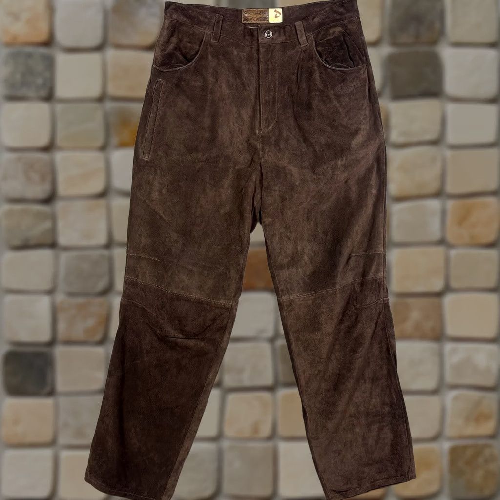 Vintage Davoucci Leather Pants Mens 36x33 Vintage Heavyweight Trouser Suede Brown Y2K Size US 36 / EU 52 - 1 Thumbnail