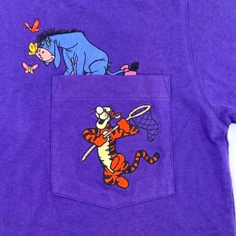Disney VINTAGE Disney T-Shirt Pocket 90s Winnie The Pooh Tigger Eeyore NOS S Men Purple Cotton Embroidered 80s 90s Mickey Fans Size US S / EU 44-46 / 1 - 2 Thumbnail