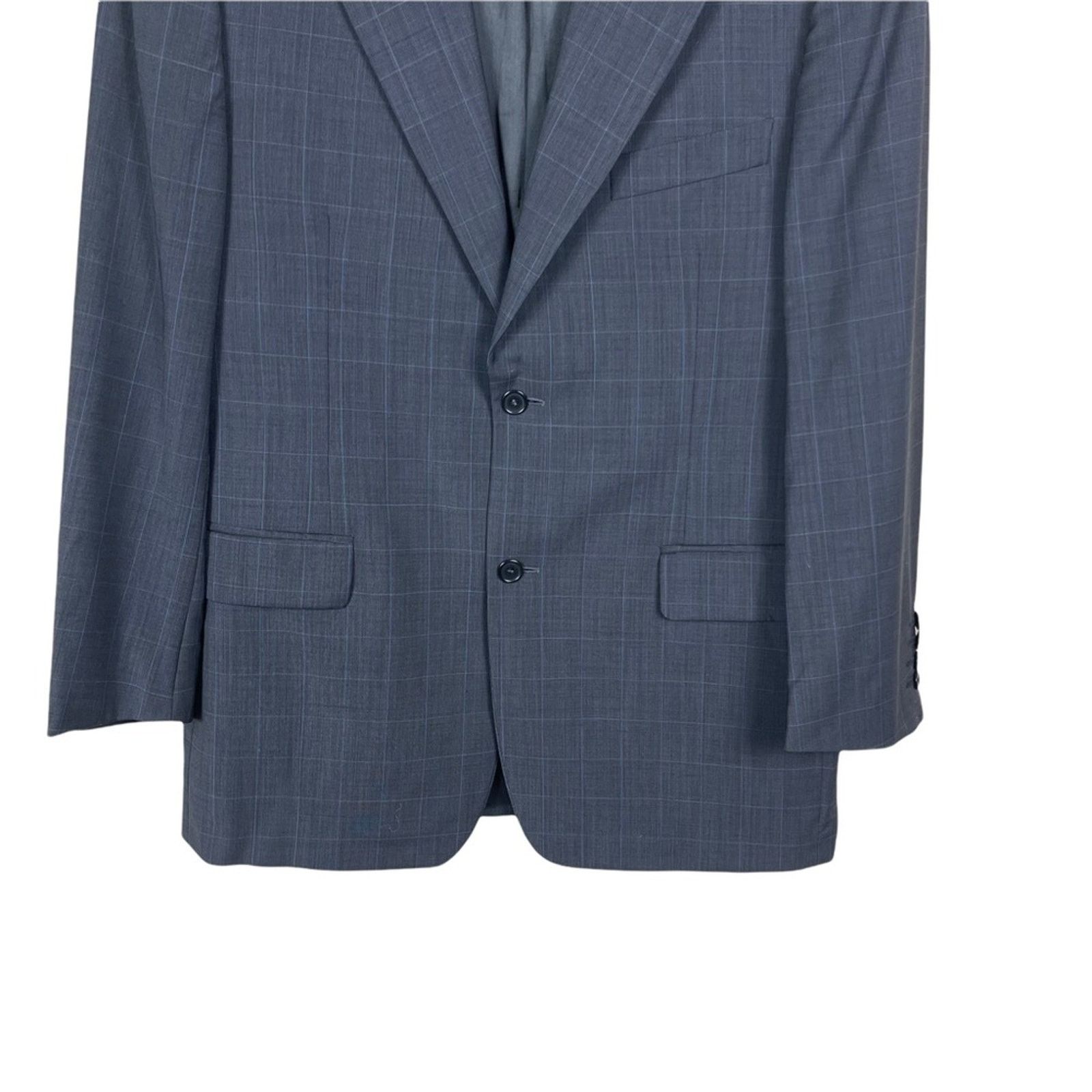 Barneys New York Barneys New York Grid Print Wool 2 Button Blazer Gray 40 S Size 40S - 3 Thumbnail