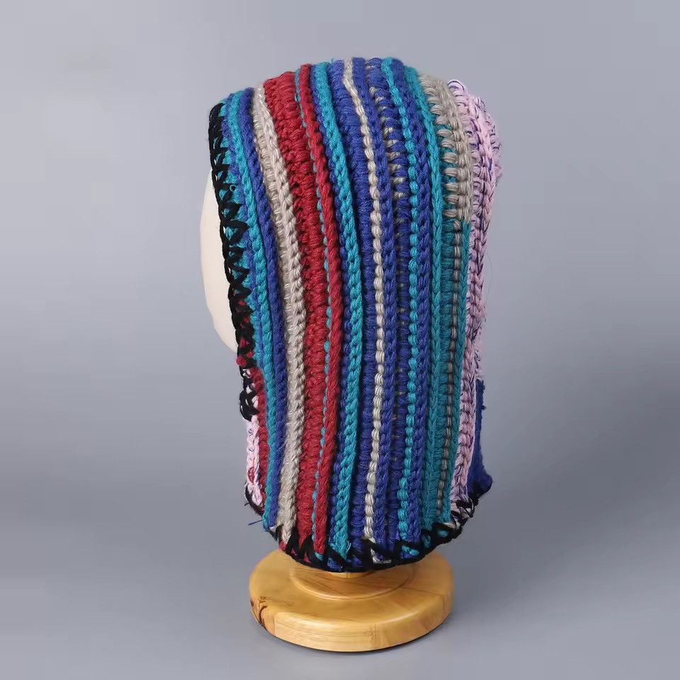 Handmade Colorful Dopamine Crochet Striped Woolen Balaclava Cap Size ONE SIZE - 2 Thumbnail