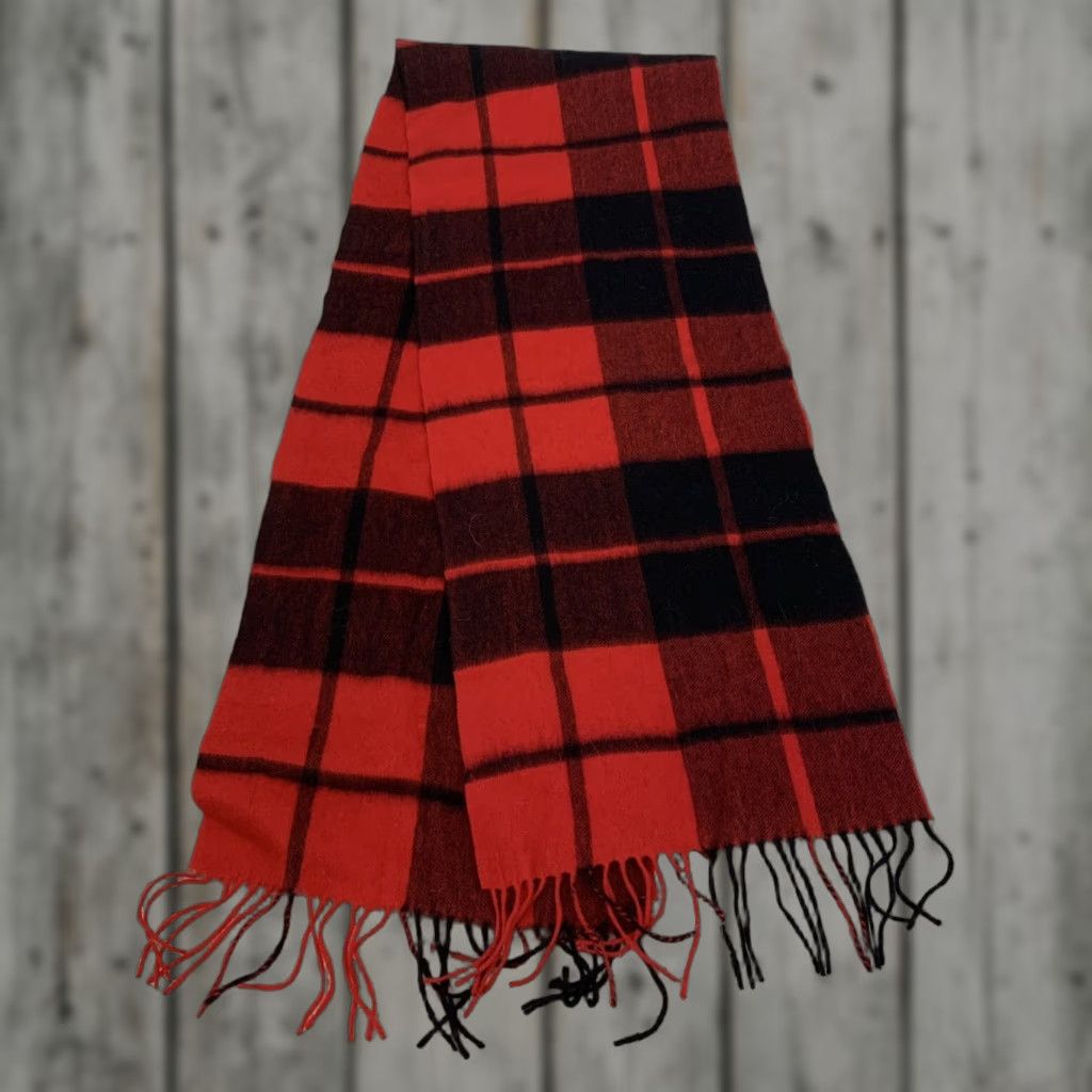 Vintage Nicoletta Scarf Plaid Rectangle Unisex 12x70 Red Black Lightweight Alpaca Wool Fringe Hand Wash Only Autumn Winter Spring Size ONE SIZE - 1 Thumbnail