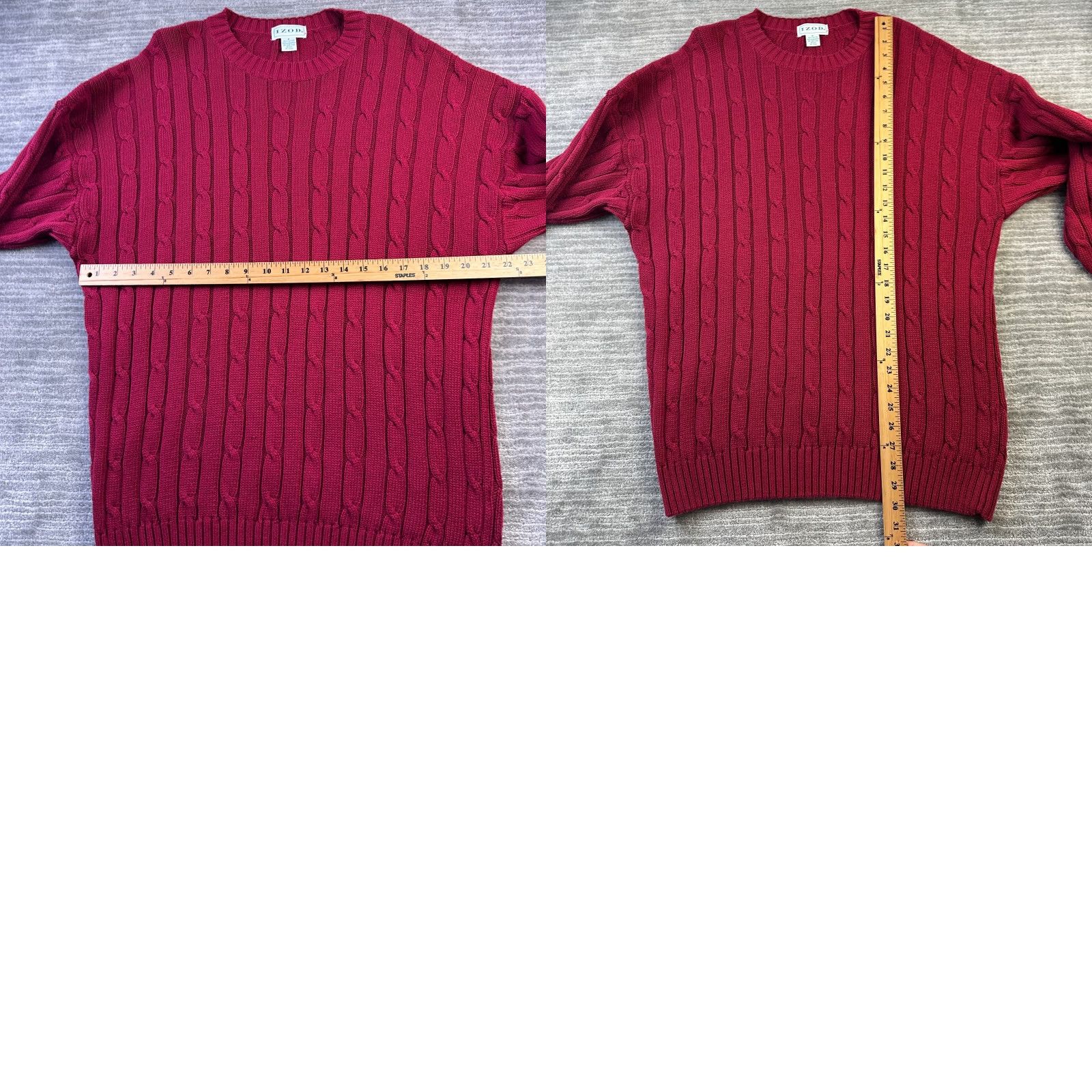 Polo Ralph Lauren VINTAGE Izod Sweater Mens Medium Red Cable Knit Crewneck Size US M / EU 48-50 / 2 - 8 Thumbnail