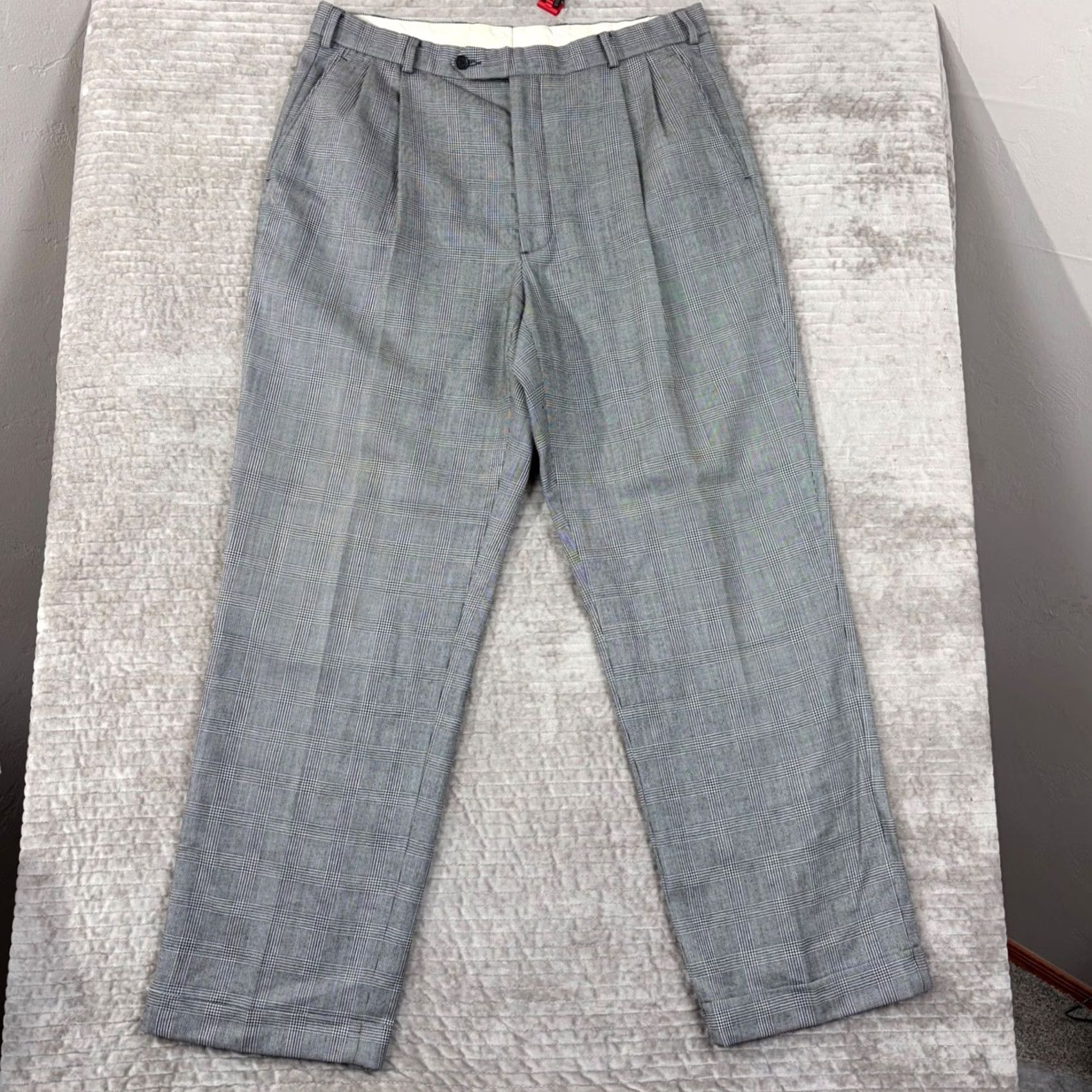 Brooks Brothers Brooks Brothers 346 wool cashmere glen plaid pleated cuffed pants grey 35x30 Size US 35 - 2 Thumbnail