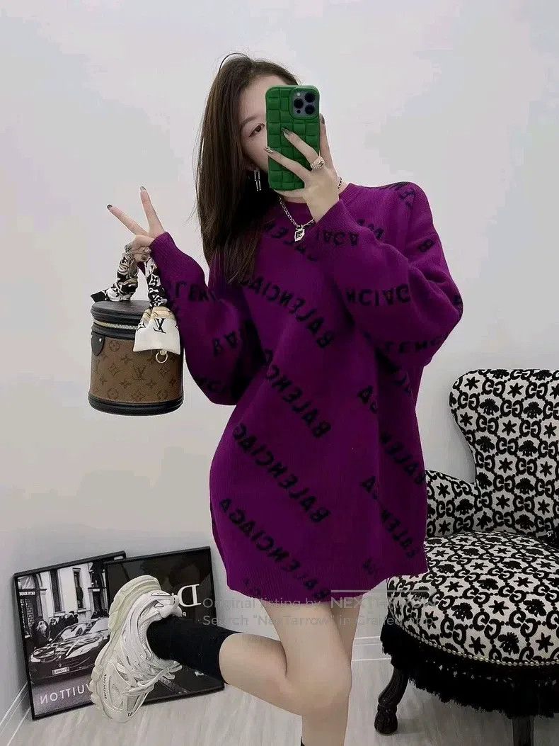 Balenciaga Balenciaga Letter print round neck long-sleeve wool sweate Size XS / US 0-2 / IT 36-38 - 8 Thumbnail