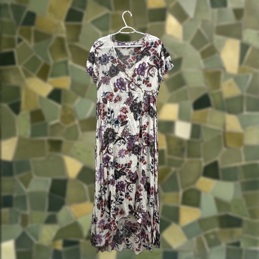 Vintage Patrons Of Peace Womens Dress Maxi Floral Faux Wrap Dress Size S White Flutter Sleeve V-Neck Dress Long Sleeve Size S / US 4 / IT 40 - 1 Thumbnail
