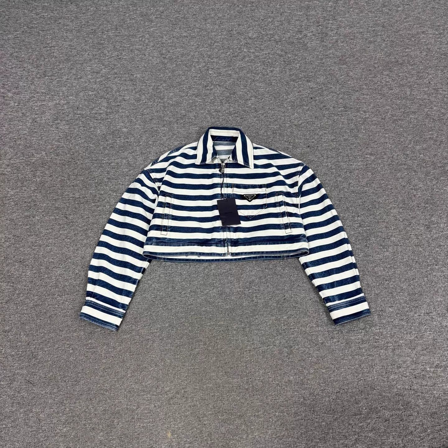 Prada Prada Blue-White Stripe Triangle Logo Short Jacket Size XS / US 0-2 / IT 36-38 - 1 Thumbnail