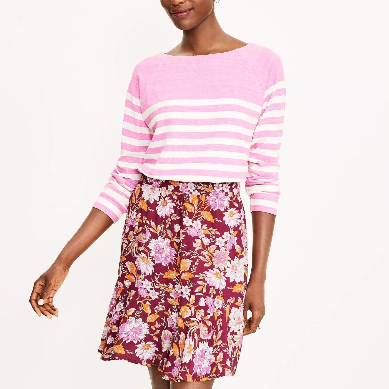 Loft LOFT Floral Tiered Flippy Skirt Burgundy Womens Medium Size 30" / US 8 / IT 44 - 1 Thumbnail