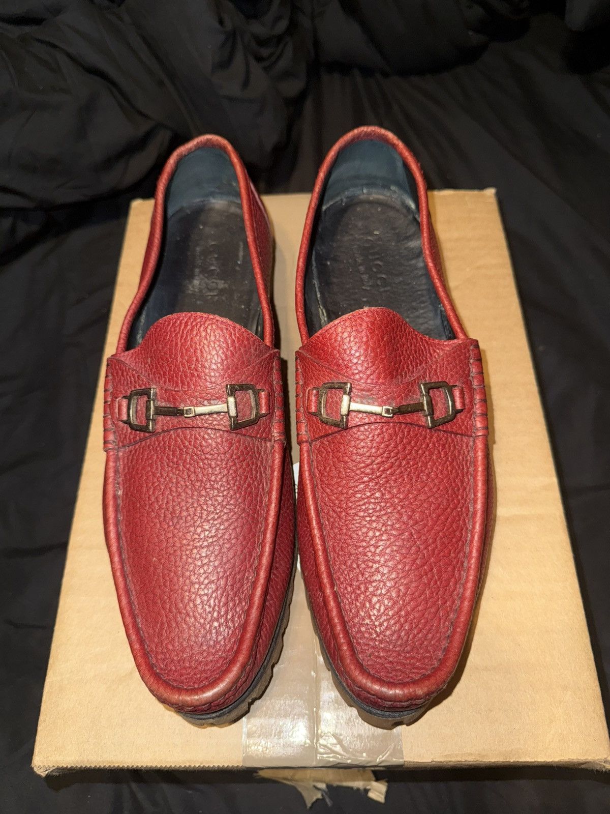 Gucci Gucci Red horsebit Leather Loafers m9 vibram sole Size US 9 / EU 42 - 1 Thumbnail
