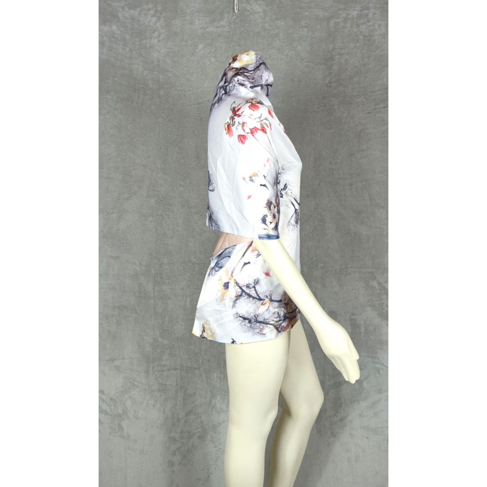 Vintage VINTAGE Asian Floral Silk Scarf Wrap Knot Button Scarf Multifunctional Women Size ONE SIZE - 4 Thumbnail