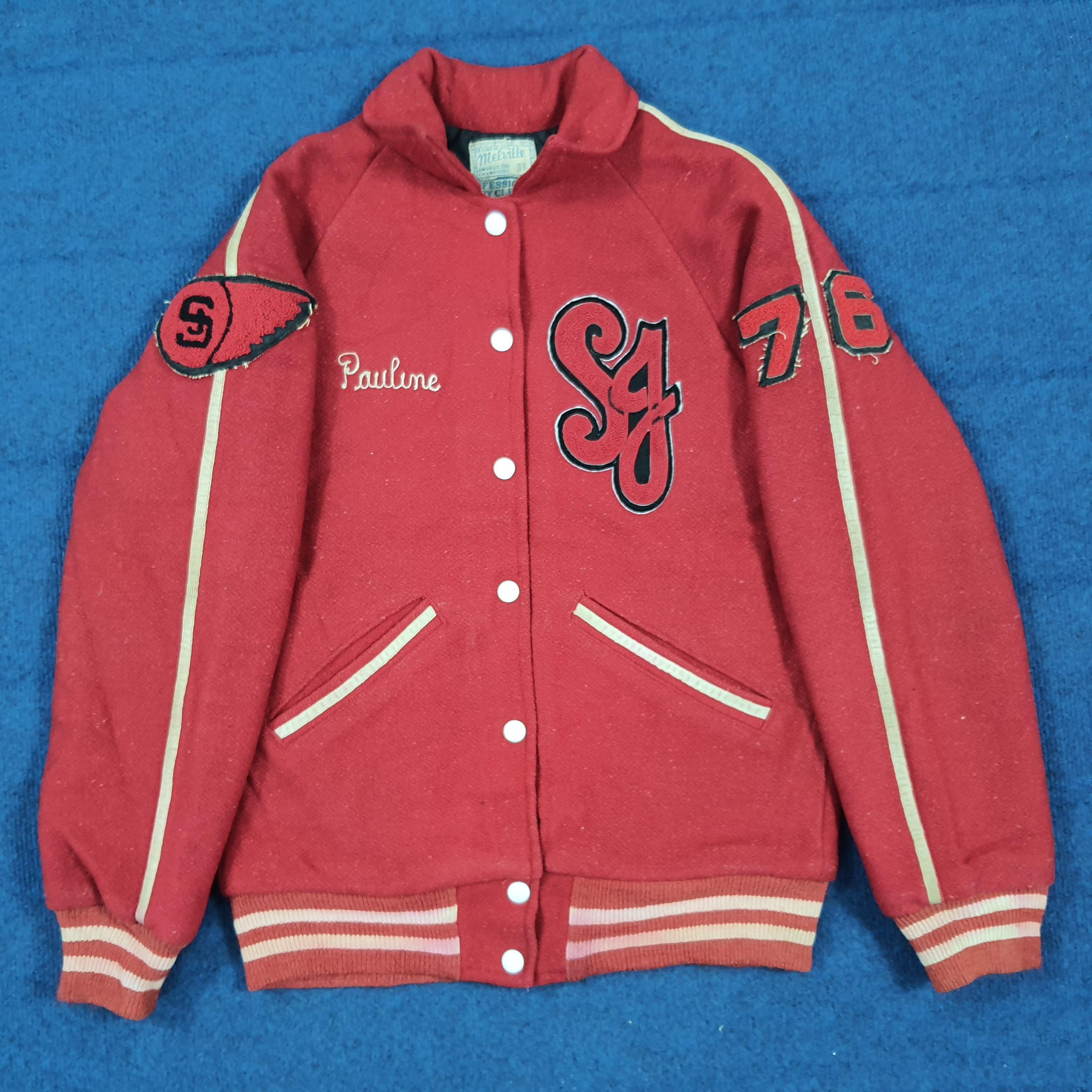 Vintage Vintage 70s Melville Letterman Jacket Red Wool Jacket C304N8 Size US S / EU 44-46 / 1 - 1 Thumbnail