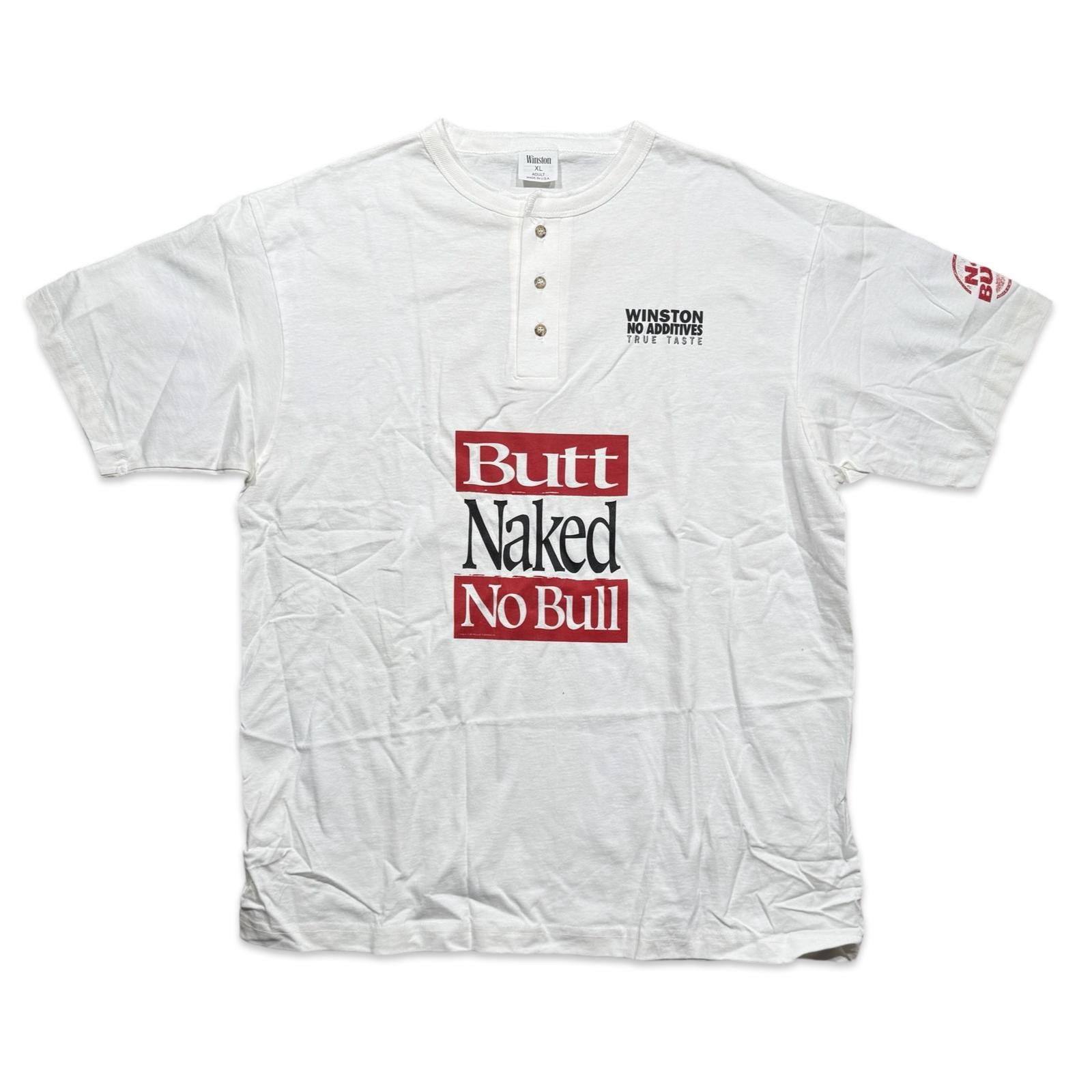 Designer Vintage Winston Cigarettes Butt Naked No Bull Henley T-Shirt Size US XL / EU 56 / 4 - 1 Thumbnail