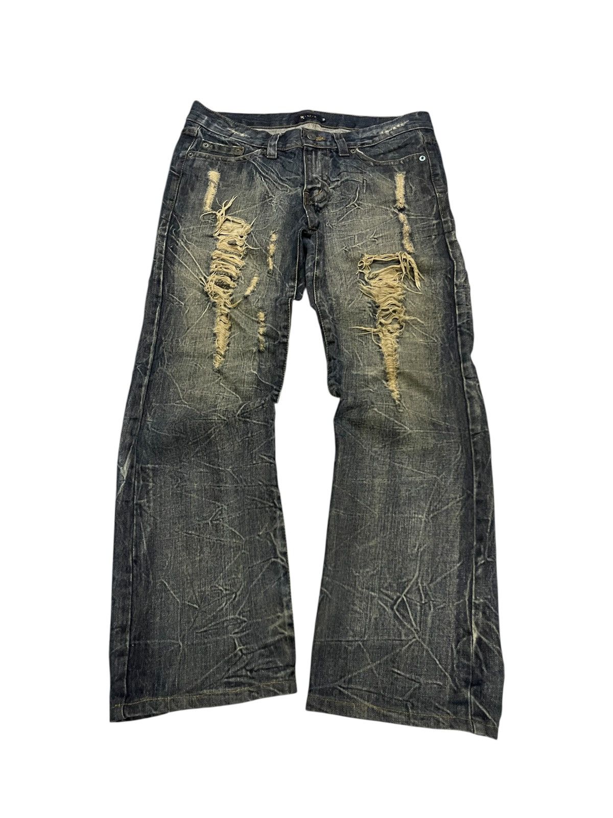 Japanese Brand 2000s KUI WASHABLE DISTRESSED JEANS RARE DESIGN Size US 33 - 2 Thumbnail
