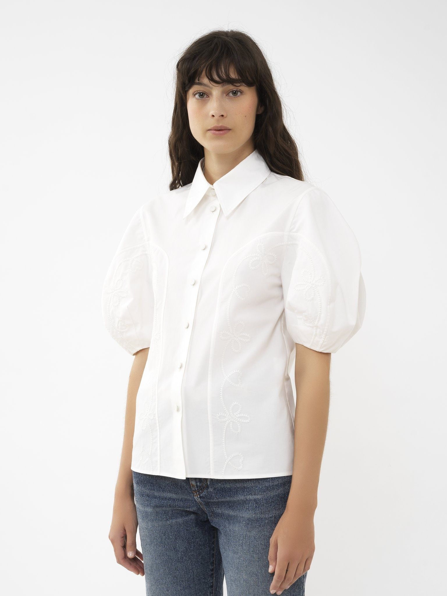Chloe oc11z0525 Embroidered Balloon-Sleeve Shirt in White Size XL / US 12-14 / IT 48-50 - 3 Thumbnail