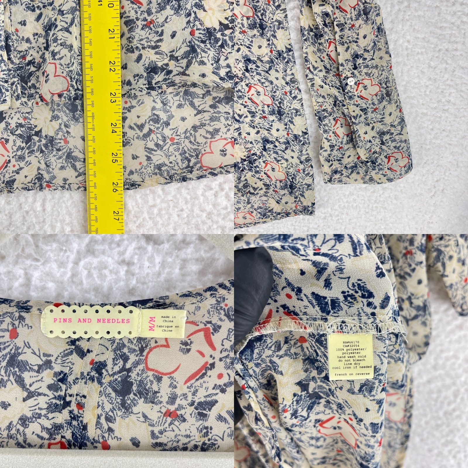 Needles Pins and Needles Floral Print Button-Up Shirt Womens Long Sleeve M Ivory Blue Pattern Floral Size M Womens Size M / US 6-8 / IT 42-44 - 8 Thumbnail
