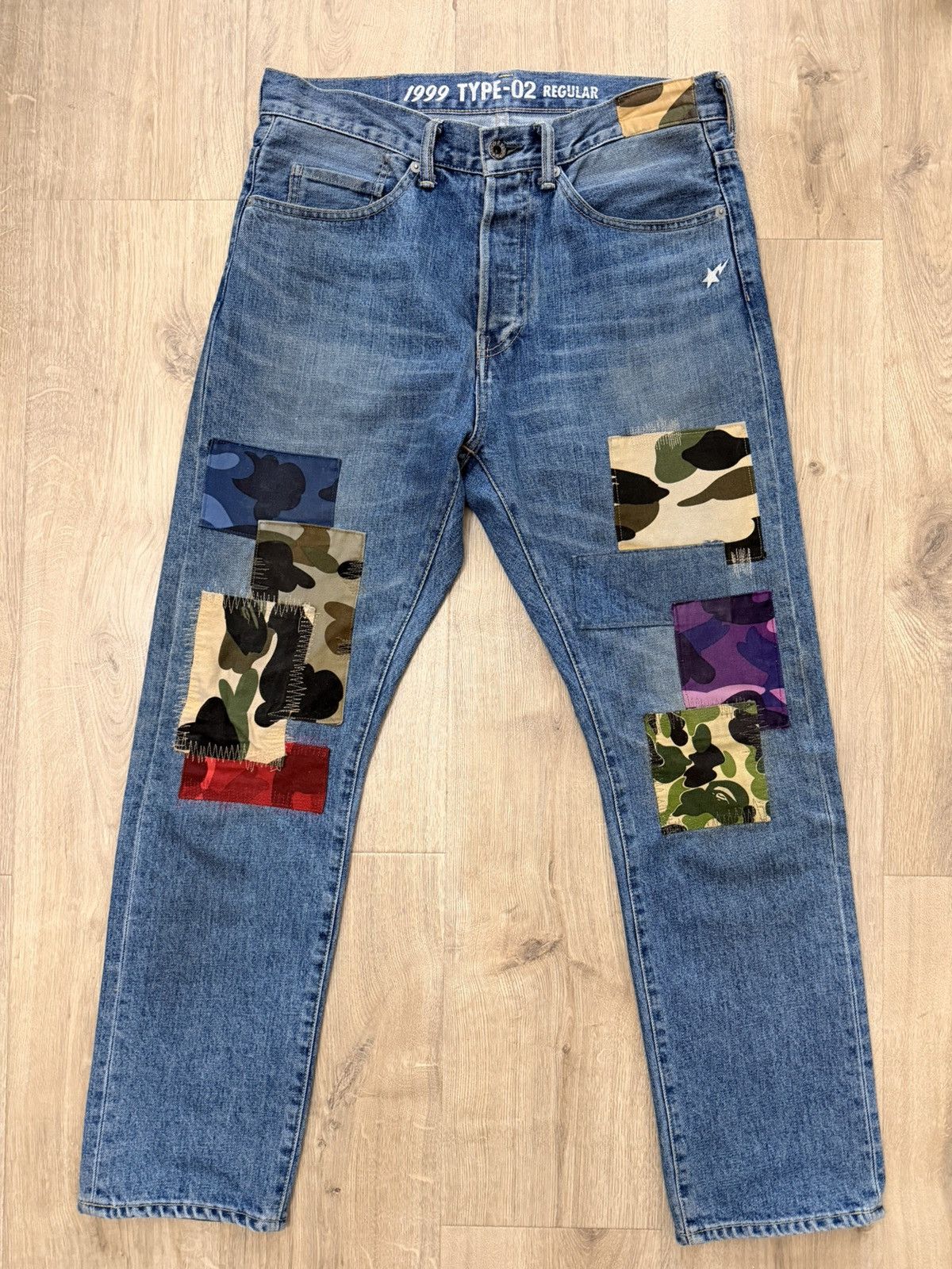 Bape 1999 TYPE-02 PATCHWORK DAMAGED DENIM PANTS Size US 30 / EU 46 - 1 Thumbnail