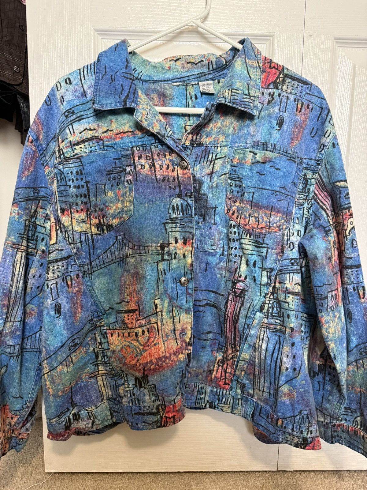 Chicos Chico’s Linen Cotton Blend Abstract City Jacket Shacket Size XL / US 12-14 / IT 48-50 - 2 Thumbnail