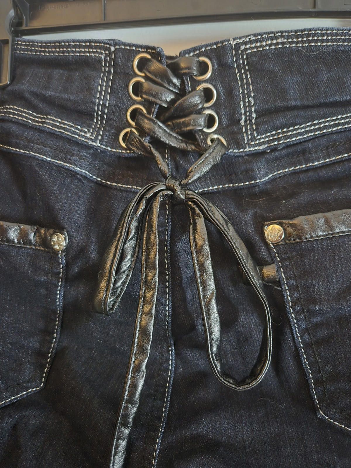 Other Picky Boo Jeans Juniors 15 Blue Sparkly Lace Up Back Faux L Size 36" / US 14 / IT 50 - 9 Thumbnail