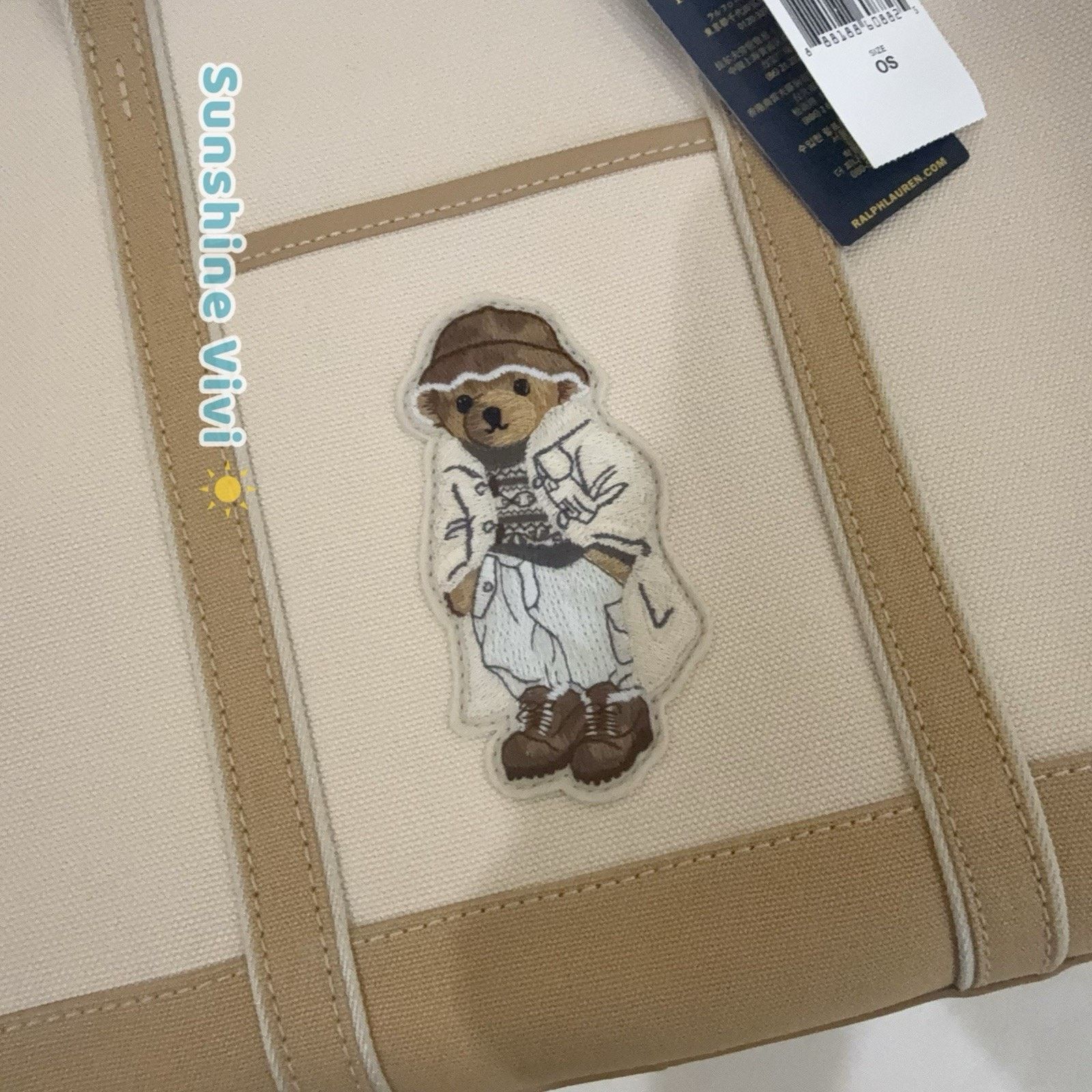 Ralph Lauren NWT POLO Ralph Lauren Small Polo Bear Tote Bag Tan Cotton Size ONE SIZE - 4 Thumbnail