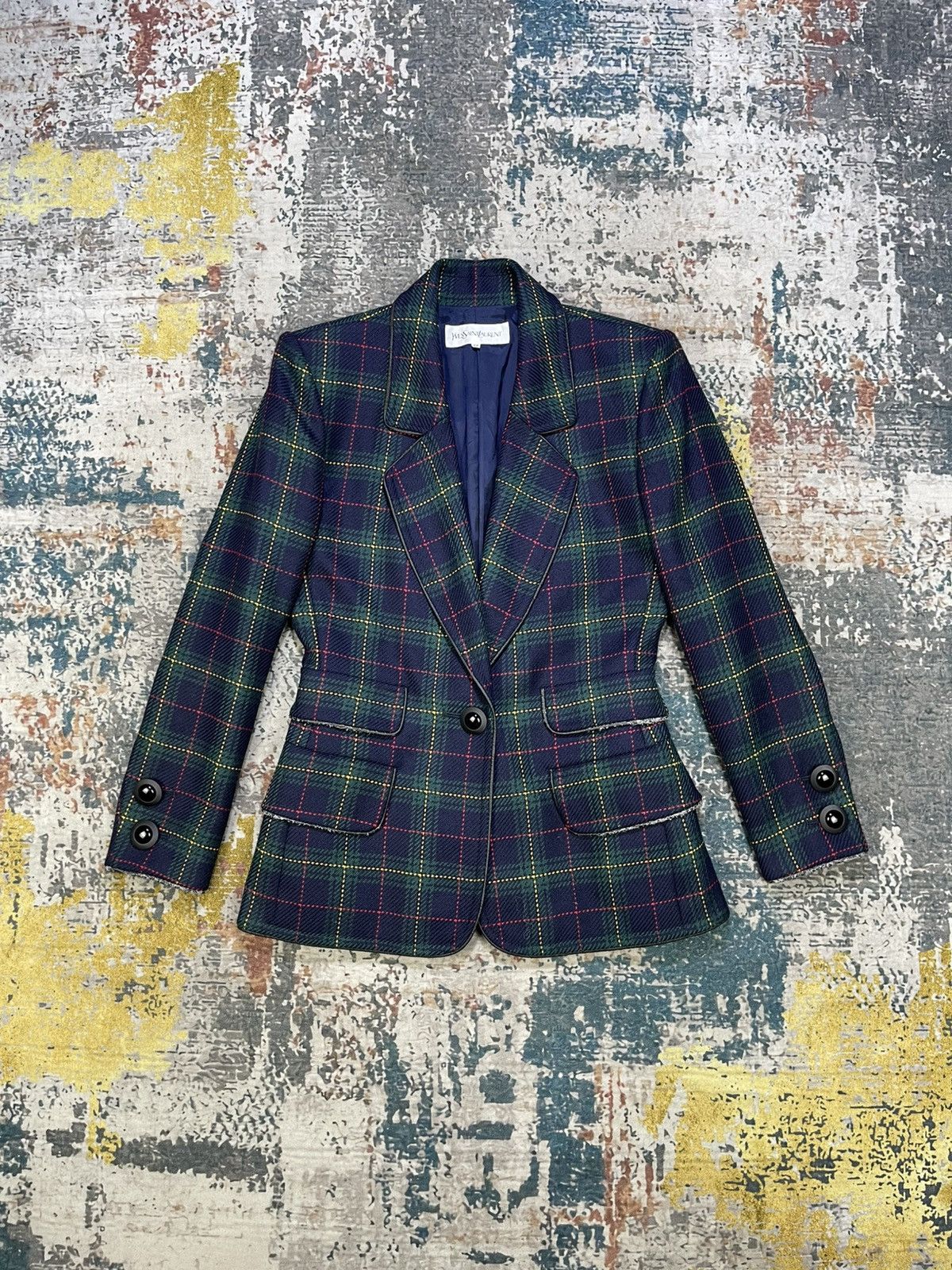 Yves Saint Laurent Yvest Saint Laurent Multicolor Plaid Blazer Jacket Size XXS / US 00 / IT 34 - 1 Thumbnail