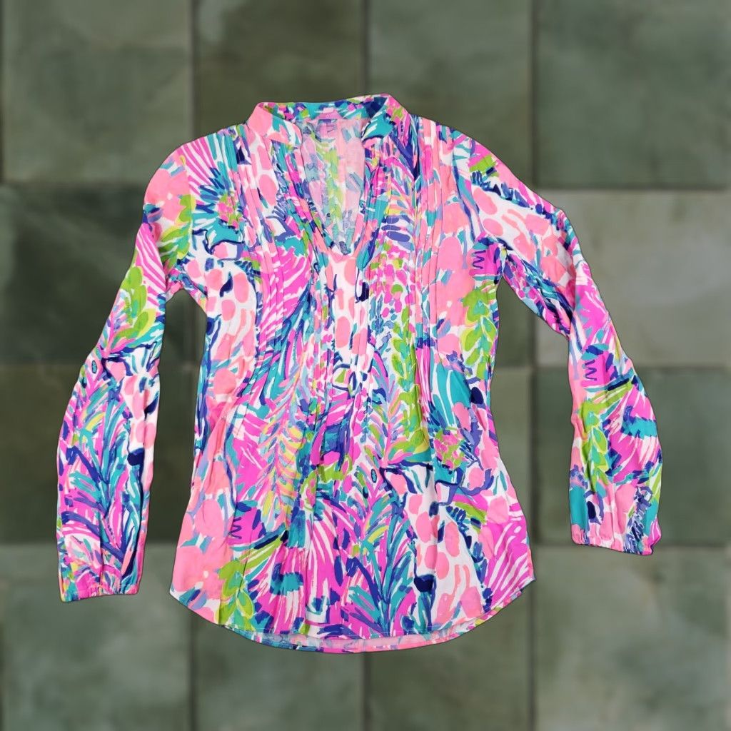 Lilly Pulitzer Lilly Pulitzer Tunic Blouse Womens XXS Pink Long Sleeve V-Neck Casual Lightweight Size XXS / US 00 / IT 34 - 1 Thumbnail