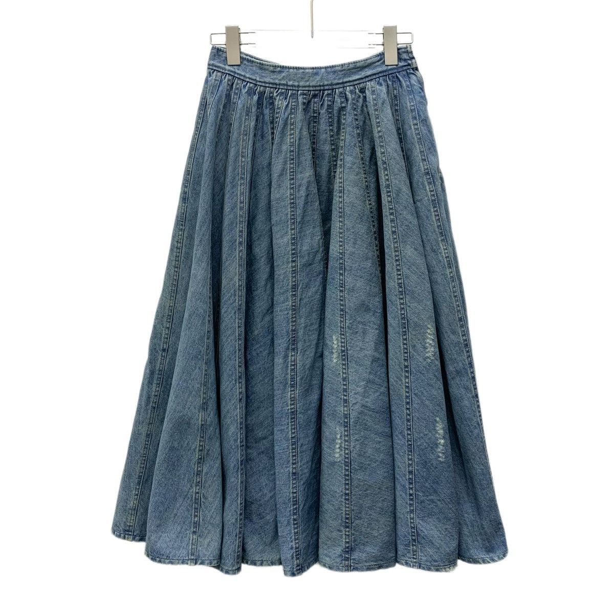 Miu Miu MiuMiu Blue Distressed Hole Denim Pleated Long Skirt K26WX Size 27" / US 4 / IT 40 - 1 Thumbnail