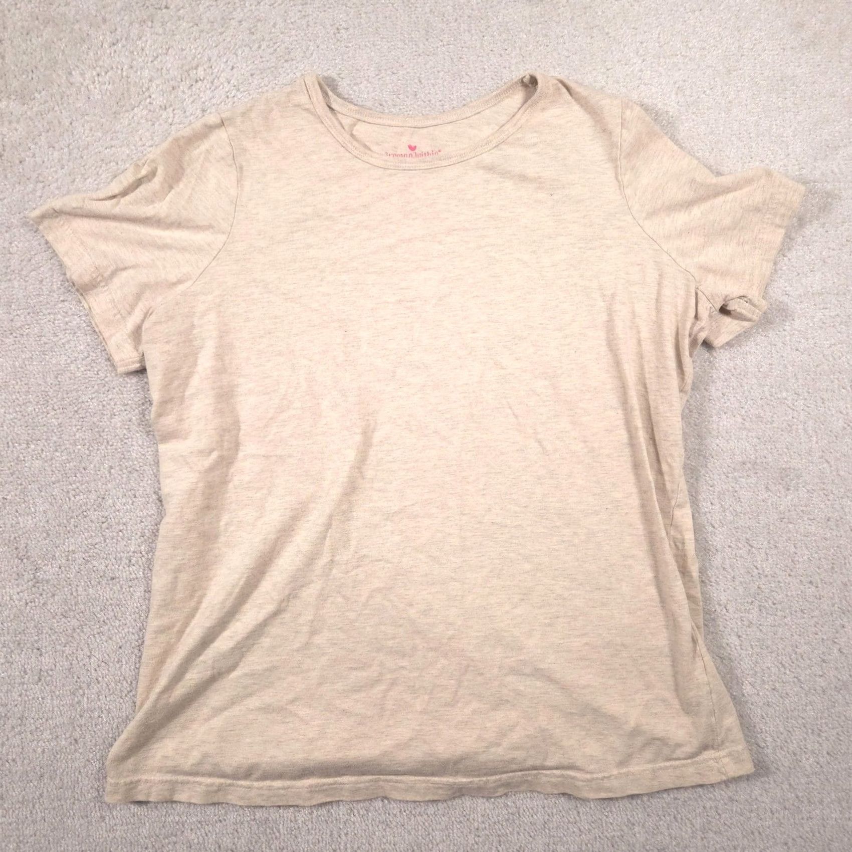 Vintage Woman Within Shirt Womens M Beige Solid Crew Neck Short Sleeve Basic Tee Top Size M / US 6-8 / IT 42-44 - 2 Thumbnail
