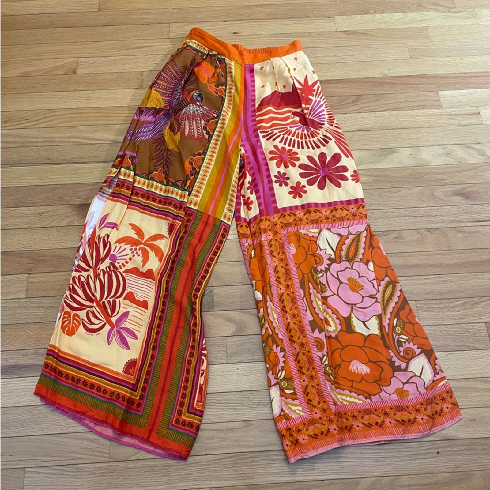 Farm Rio FARM Rio Multicolor Patchwork Wide Leg Pants Size 27" / US 4 / IT 40 - 1 Thumbnail