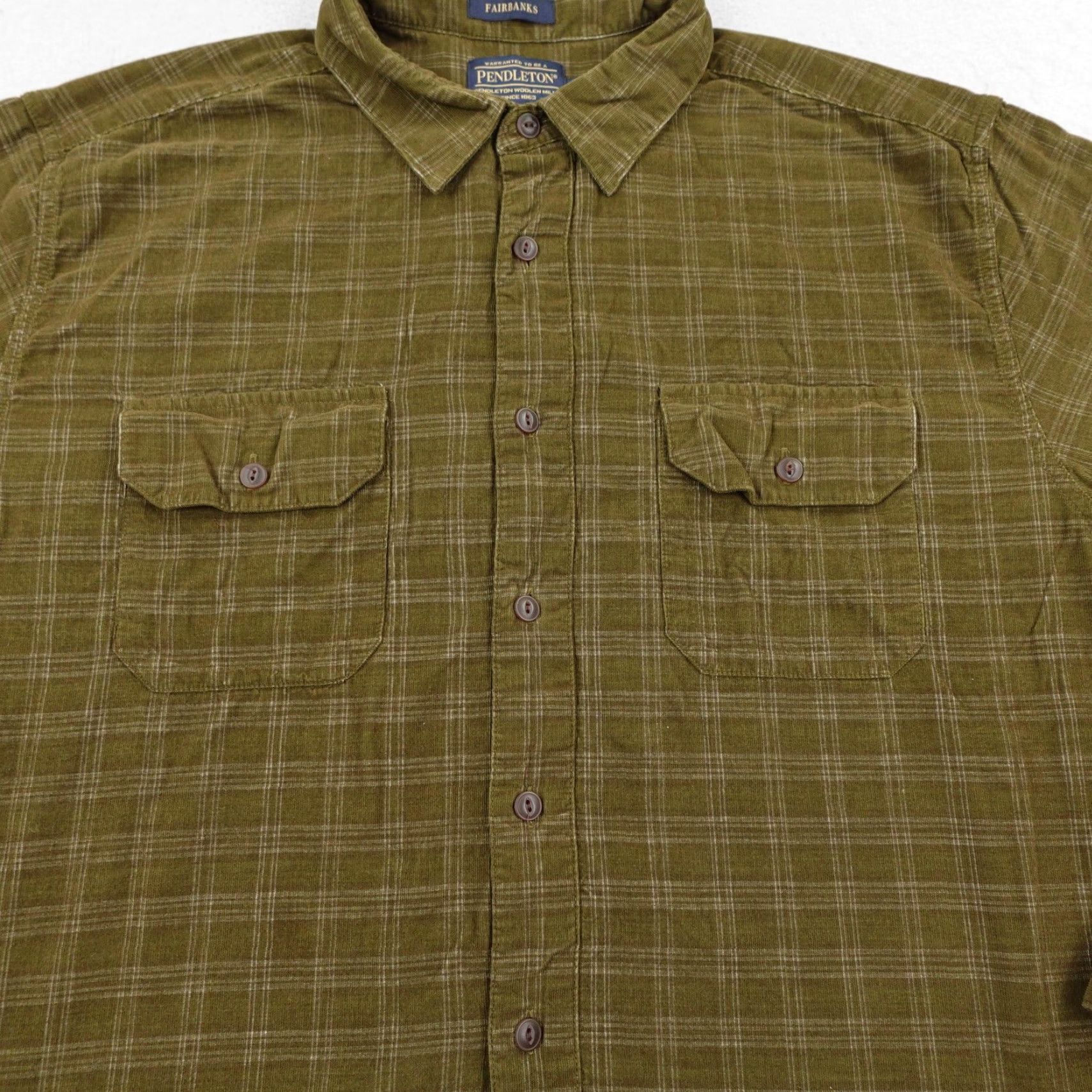 Pendleton Pendleton Shirt Mens XL Green Plaid Fairbanks Corduroy Roll Tab Button Up Long Sleeve Size US XL / EU 56 / 4 - 3 Thumbnail