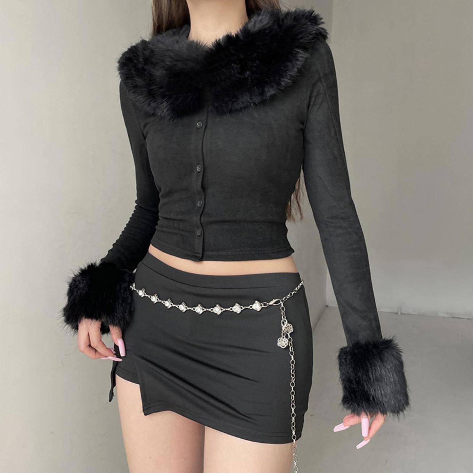 Designer Black Fur Button Up Top Black Fur Jacket Sweater 🐼 Size S / US 4 / IT 40 - 2 Thumbnail