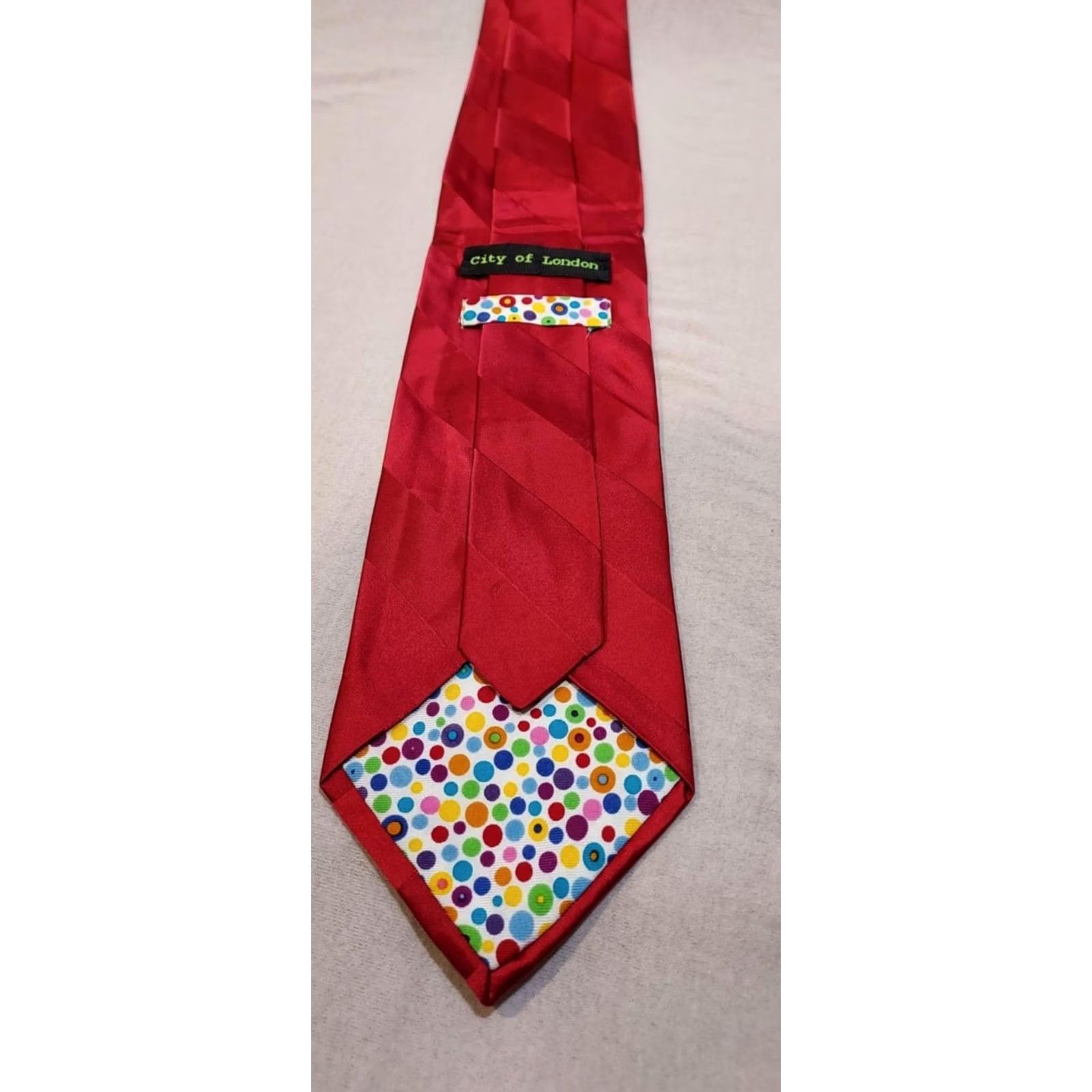 Vintage City Of London Silk Necktie Red Striped Tie 57" x 3.75" Men Tie Silk Striped Classic 57"-60" Adjustable Logo Vintage No Size ONE SIZE - 3 Thumbnail