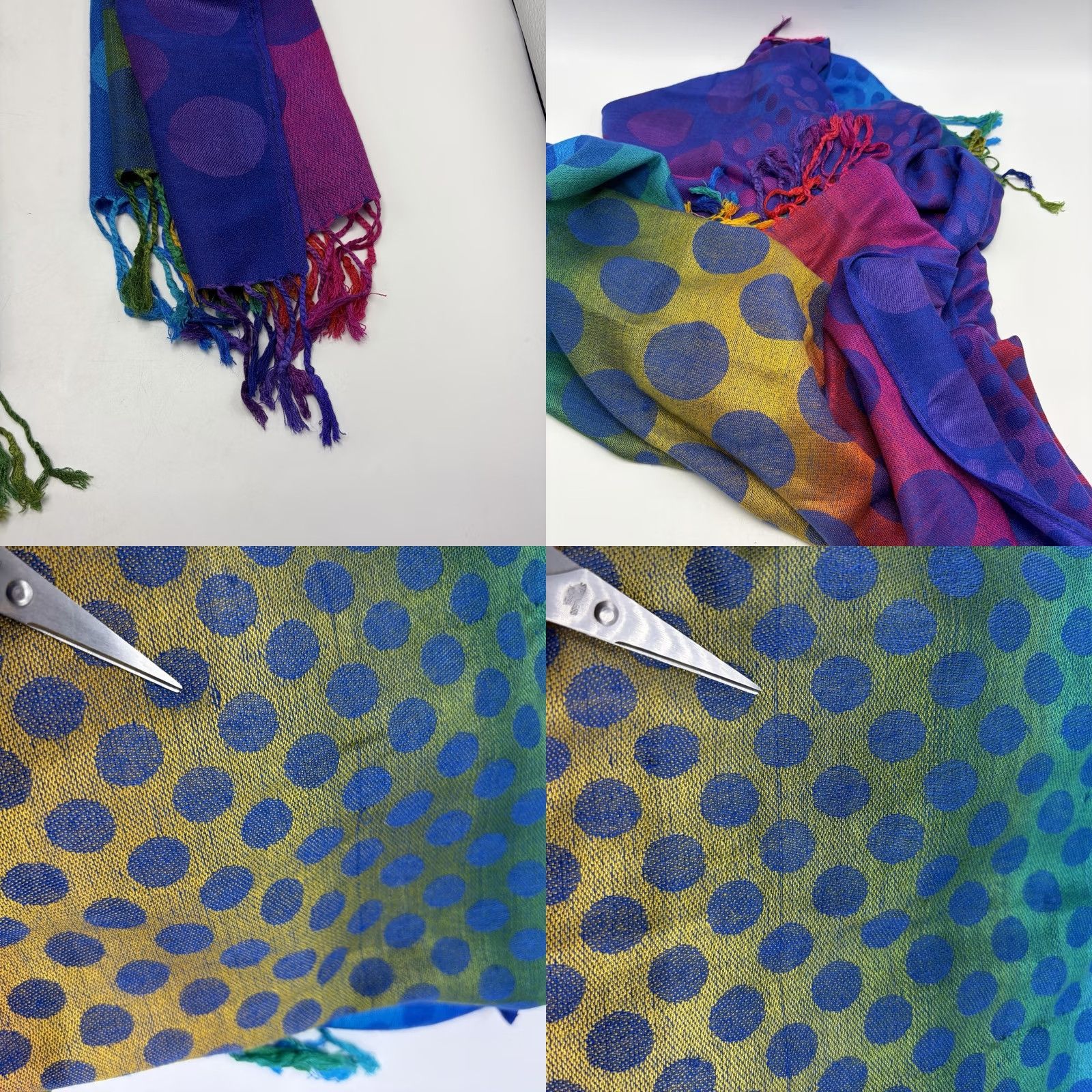 Rainbow Cashmere Scarf 100% Cashmere Polka Dot Rainbow Color Block Blue Read Read Size ONE SIZE - 8 Thumbnail