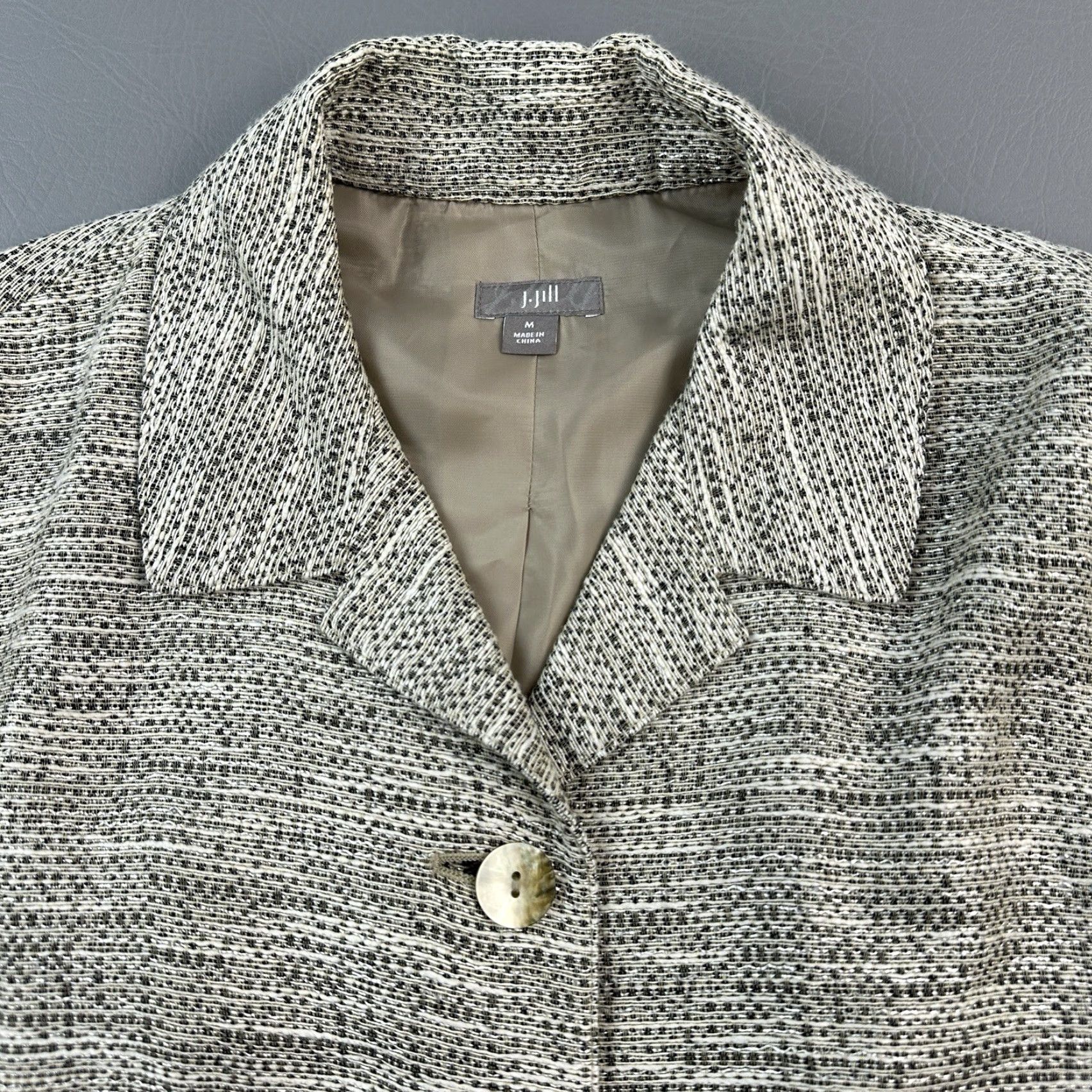 J. Jill J. Jill Jacket Blazer Women's Medium Beige Tweed Cotton Blend Button Front Casual Size M / US 6-8 / IT 42-44 - 4 Thumbnail