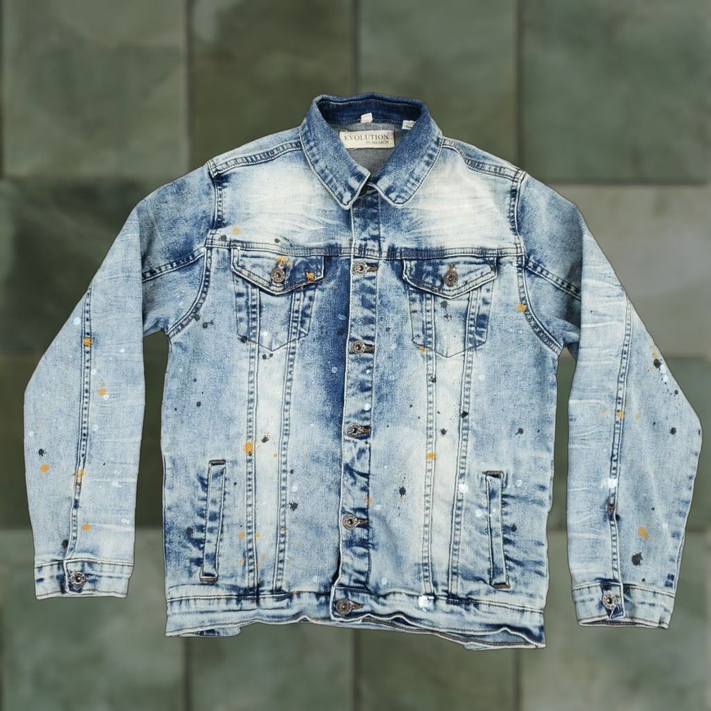 Vintage Evolution In Design Denim Jacket Kids XL Blue Black Acid Wash Size US XL / EU 56 / 4 - 1 Thumbnail
