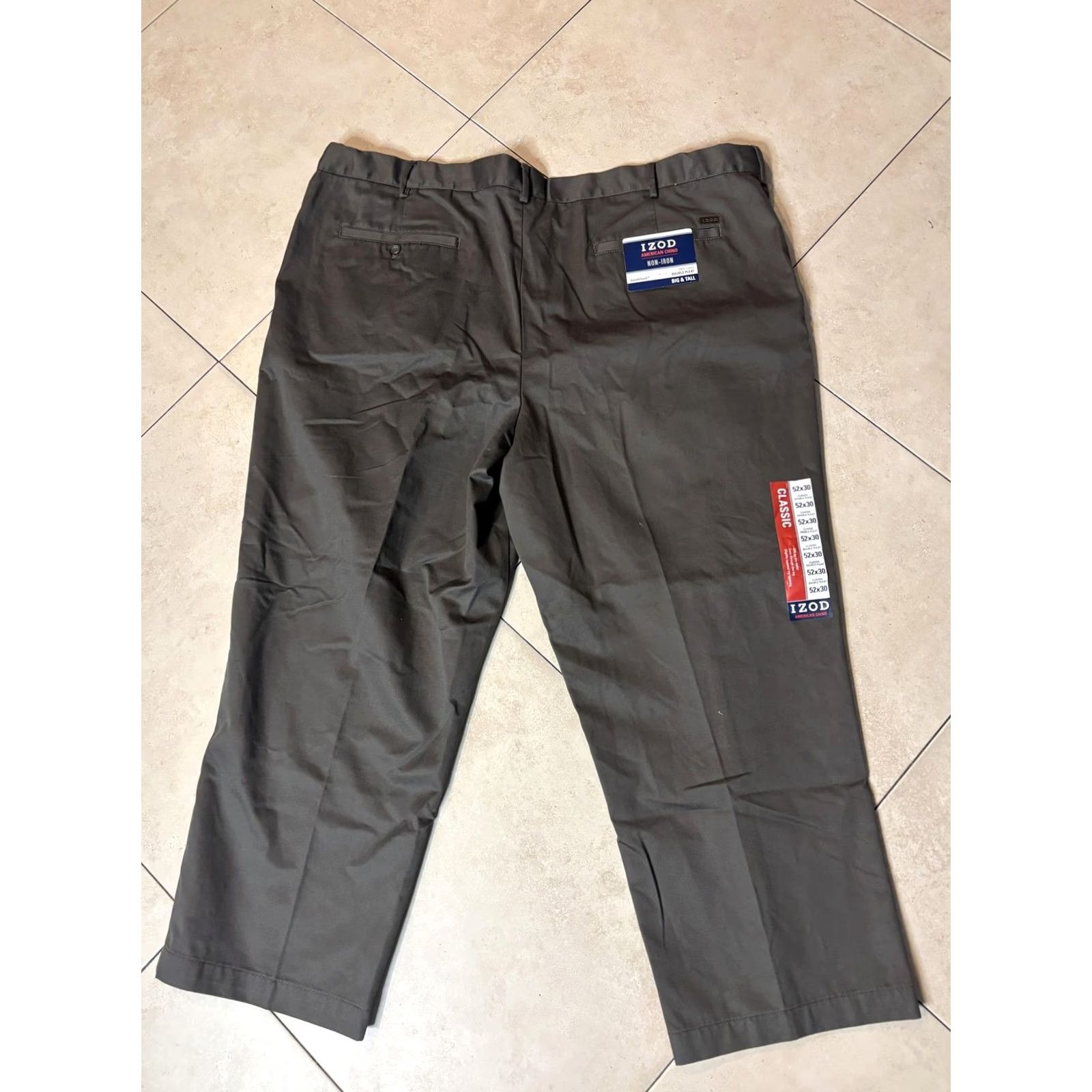 Izod IZOD Men’s Pants Chino 52x30 Big & Tall Green Non Iron Classic Double Pleat Size US 36 / EU 52 - 4 Thumbnail