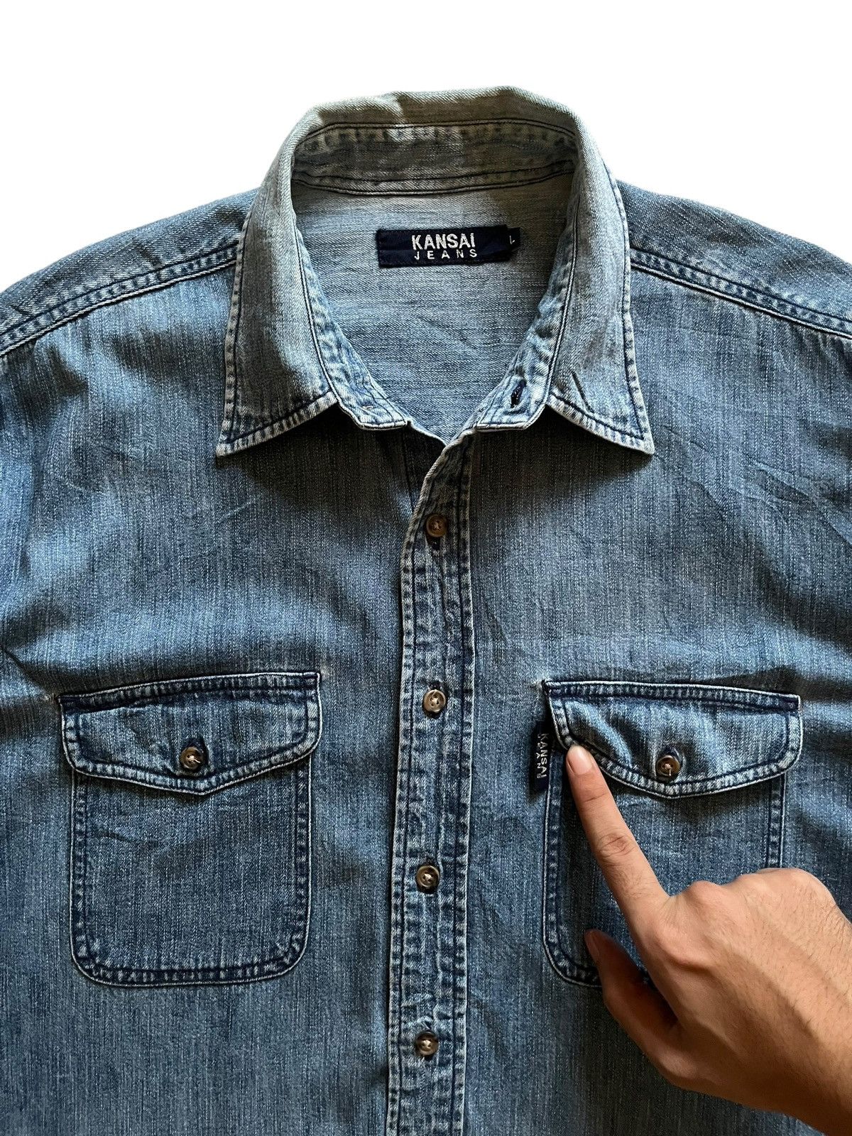 Kansai Yamamoto SALES🔥Vintage Kansai Jeans Button Ups Denim Size US L / EU 52-54 / 3 - 7 Thumbnail