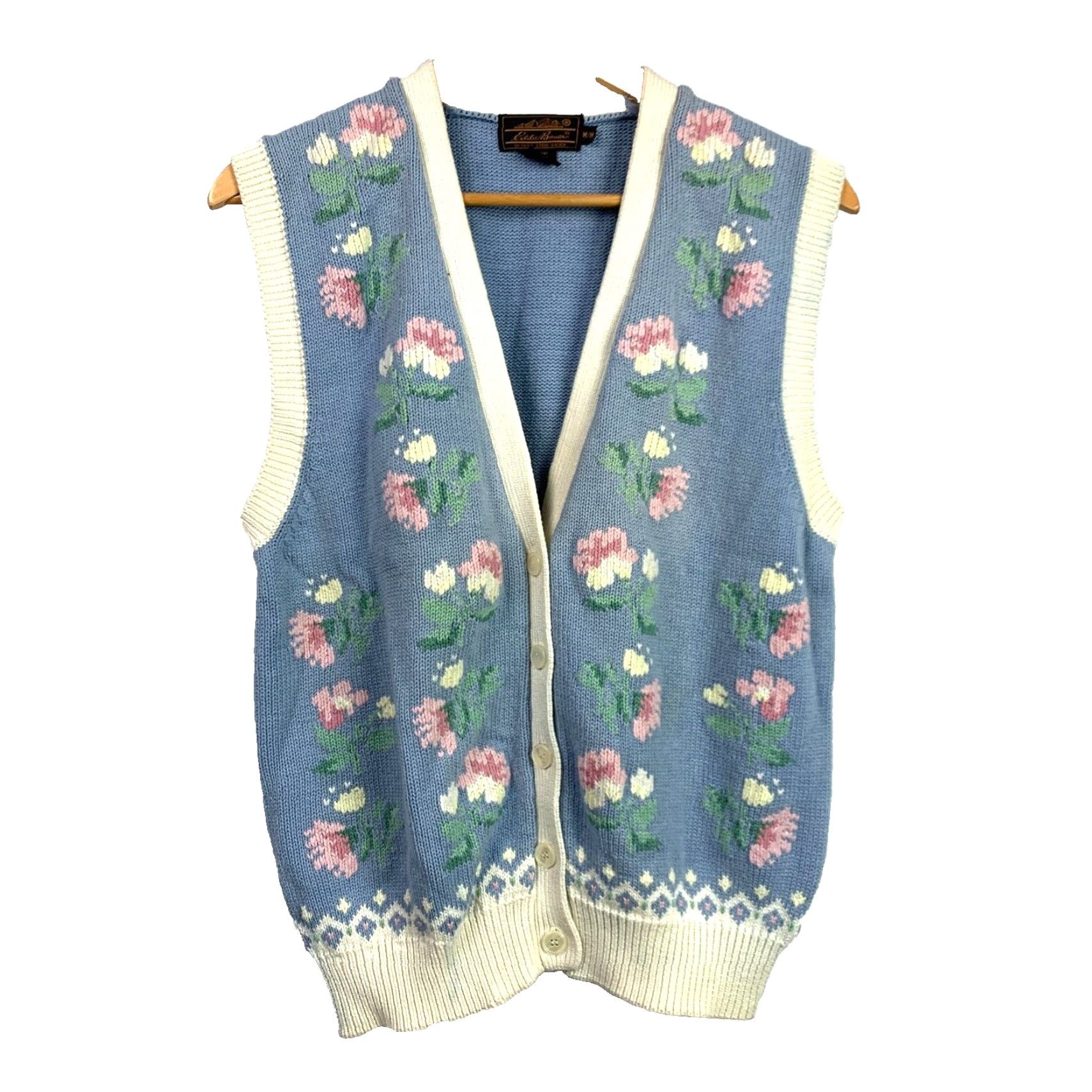 Eddie Bauer VINTAGE Eddie Bauer Cardigan Sweater Vest Shirt Womens Medium Blue 1990s 100% Cotton Embroidered Fairy Kei Size M / US 6-8 / IT 42-44 - 2 Thumbnail