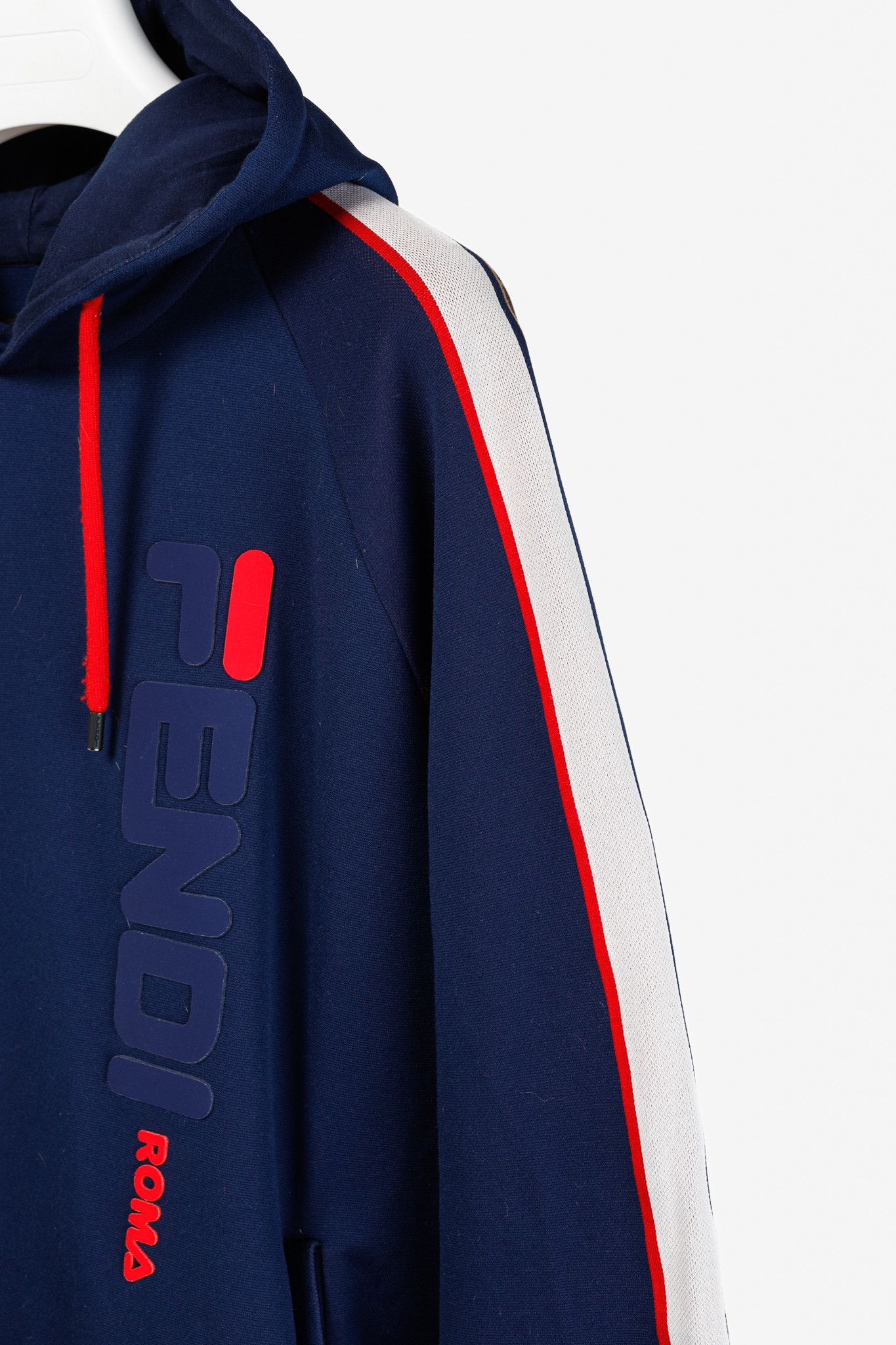 Fendi × Fila Fendi x Fila Navy Cotton-Blend Logo Stripe Pullover Hoodie Size US XL / EU 56 / 4 - 5 Thumbnail