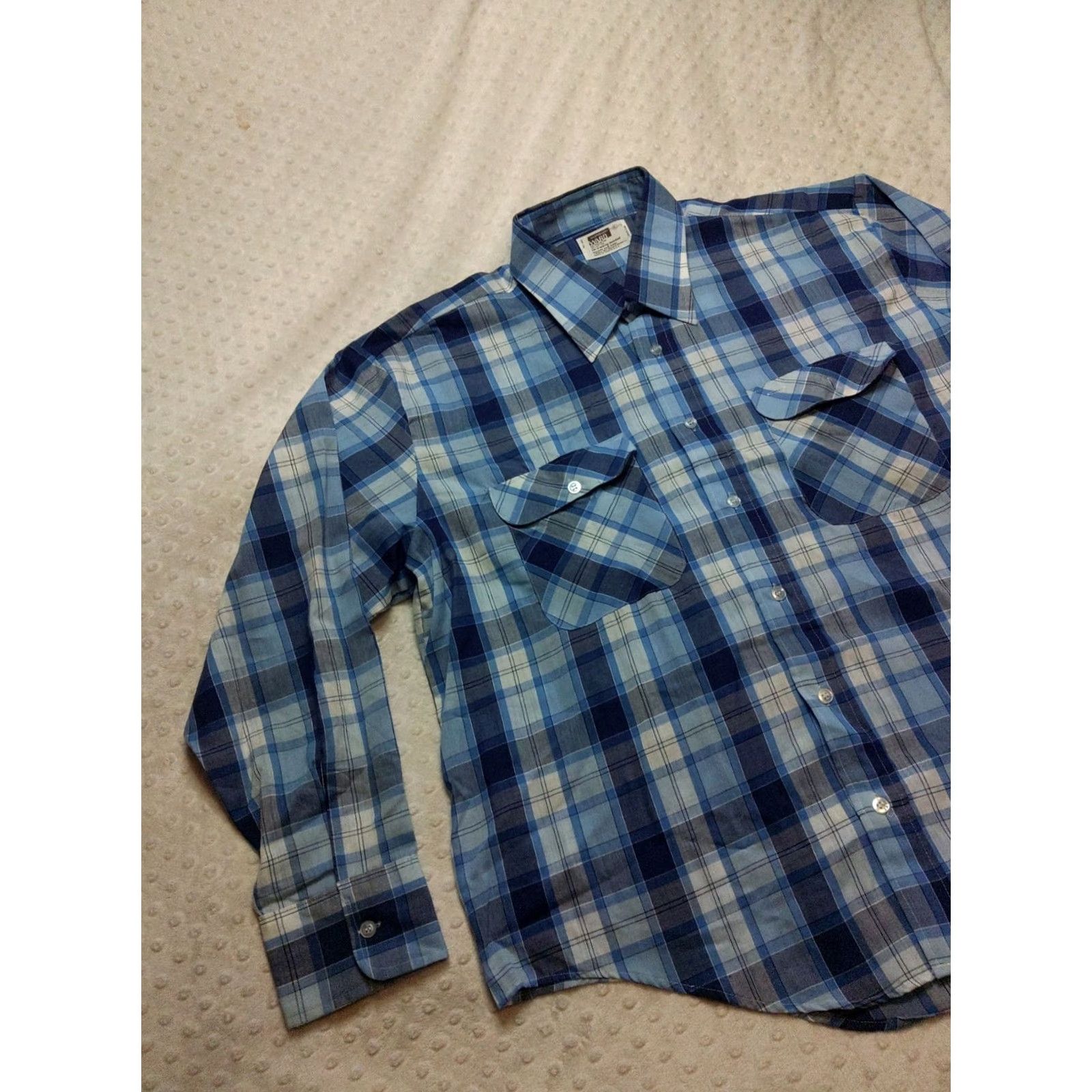Vintage Montgomery Ward Plaid Work Shirt XL Blue 1980s Vintage Button-Front Cotton Blend Long Sleeve Mens Size US XL / EU 56 / 4 - 3 Thumbnail