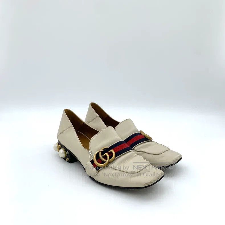 Gucci Gucci Beige logo striped webbing thick-heeled casual shoes Size US 6.5 / IT 36.5 - 2 Thumbnail