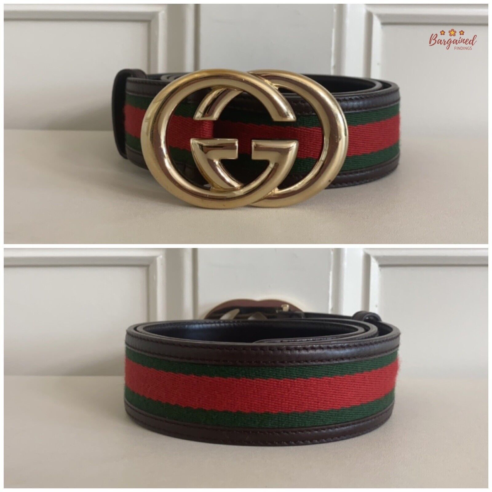 Gucci Gucci Web Canvas Brown Leather Interlocking G Buckle Belt Size 30 - 8 Thumbnail