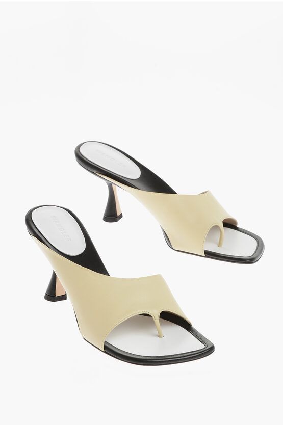 image of Wandler Leather Julio Thong Sandals With Spool Heel Shoes 8Cm in Beige, Women's (Size 9)