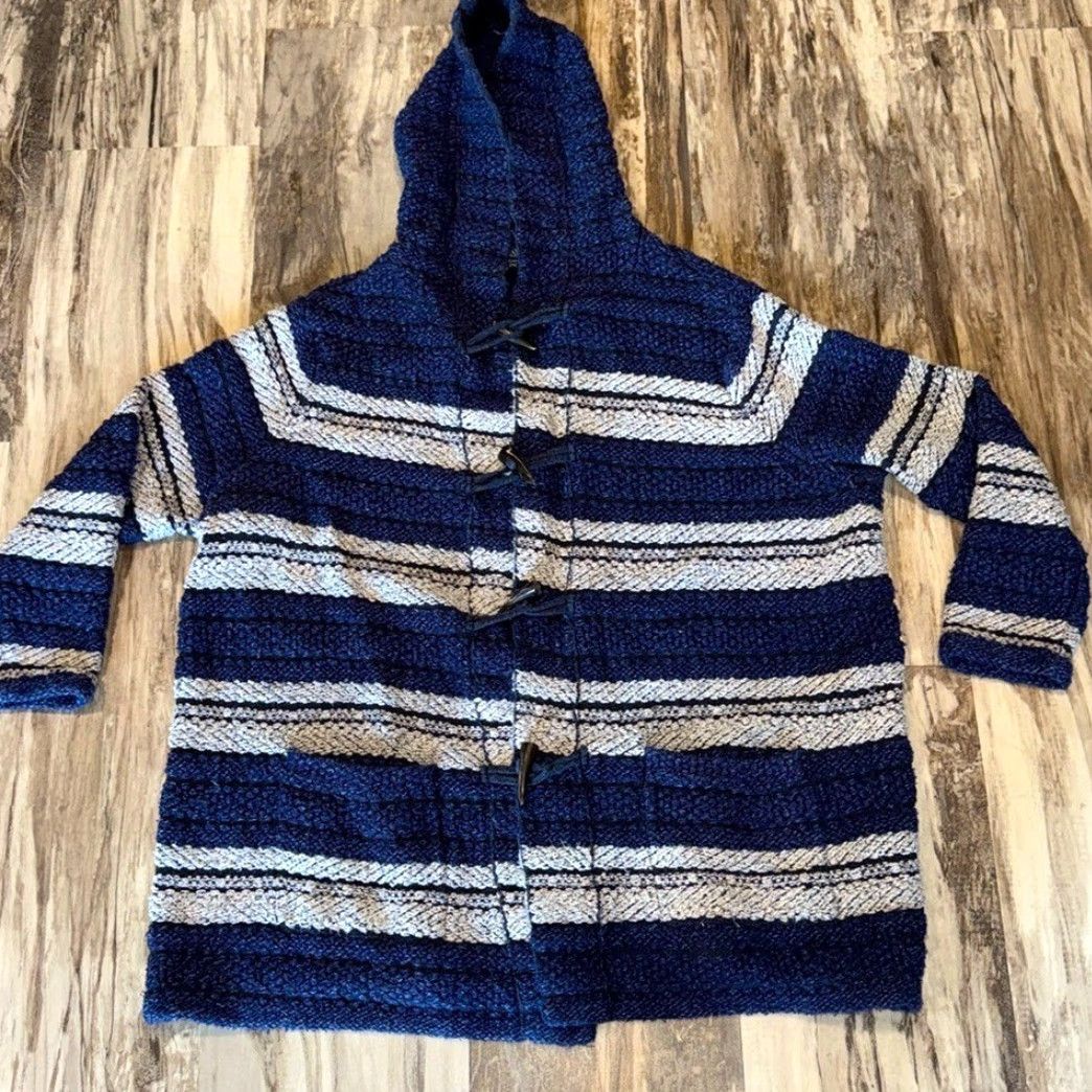 Chaps CHAPS Woven Duster Cardigan Jacket Striped Navy Blue Gray 2X Toggle Buttons Coat Plus Women 2XL Blue Cotton Blend 2Pockets Cozy Size XXL / US 16-18 / IT 52-54 - 2 Thumbnail